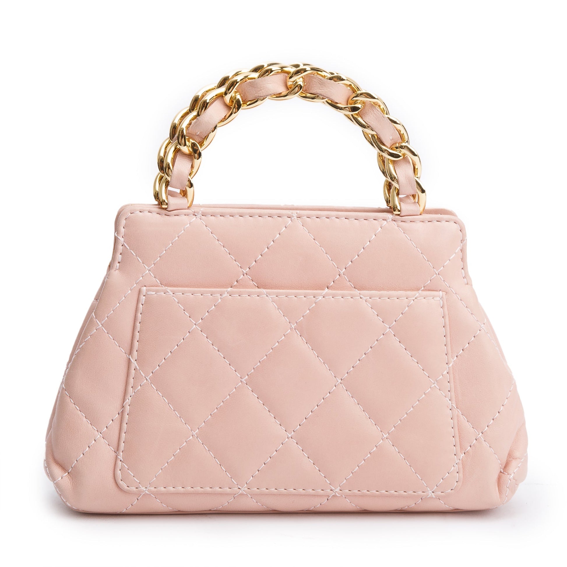 Chanel Quilted Evening Top Handle Leather Lambskin Pink Travel Bag