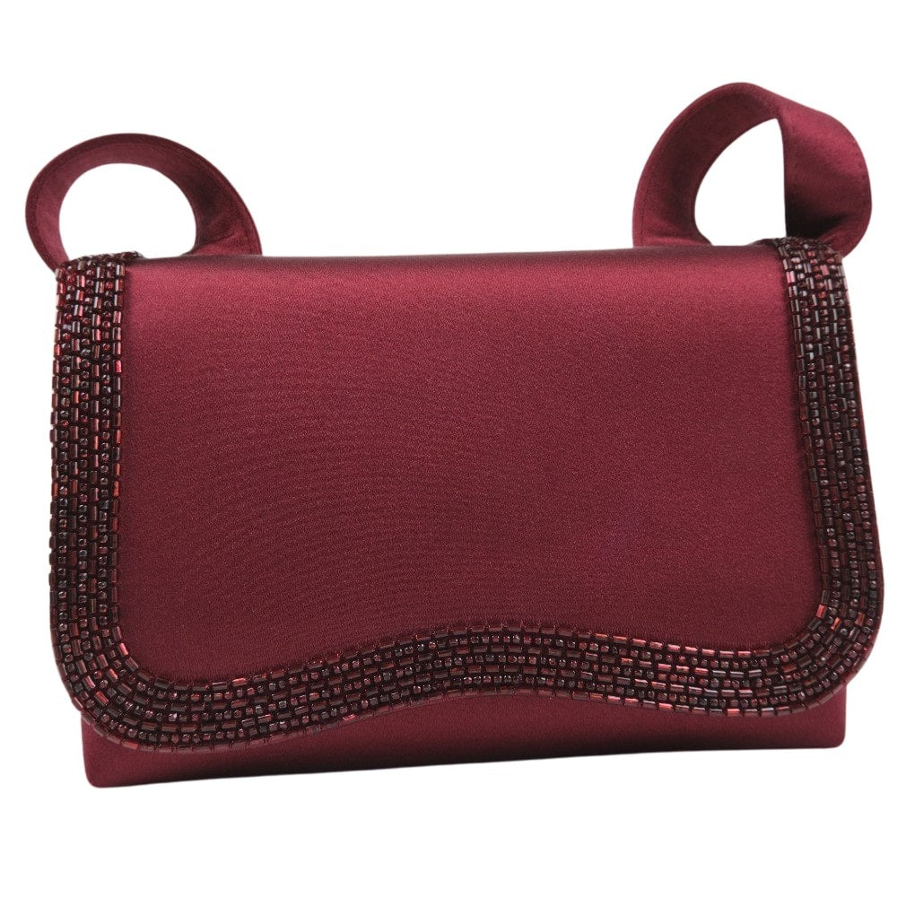 Chanel Satin Rhinestone Bordeaux COCO Mark Party Shoulder Bag