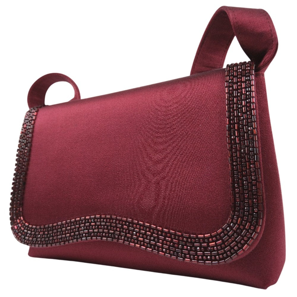 Chanel Satin Rhinestone Bordeaux COCO Mark Party Shoulder Bag
