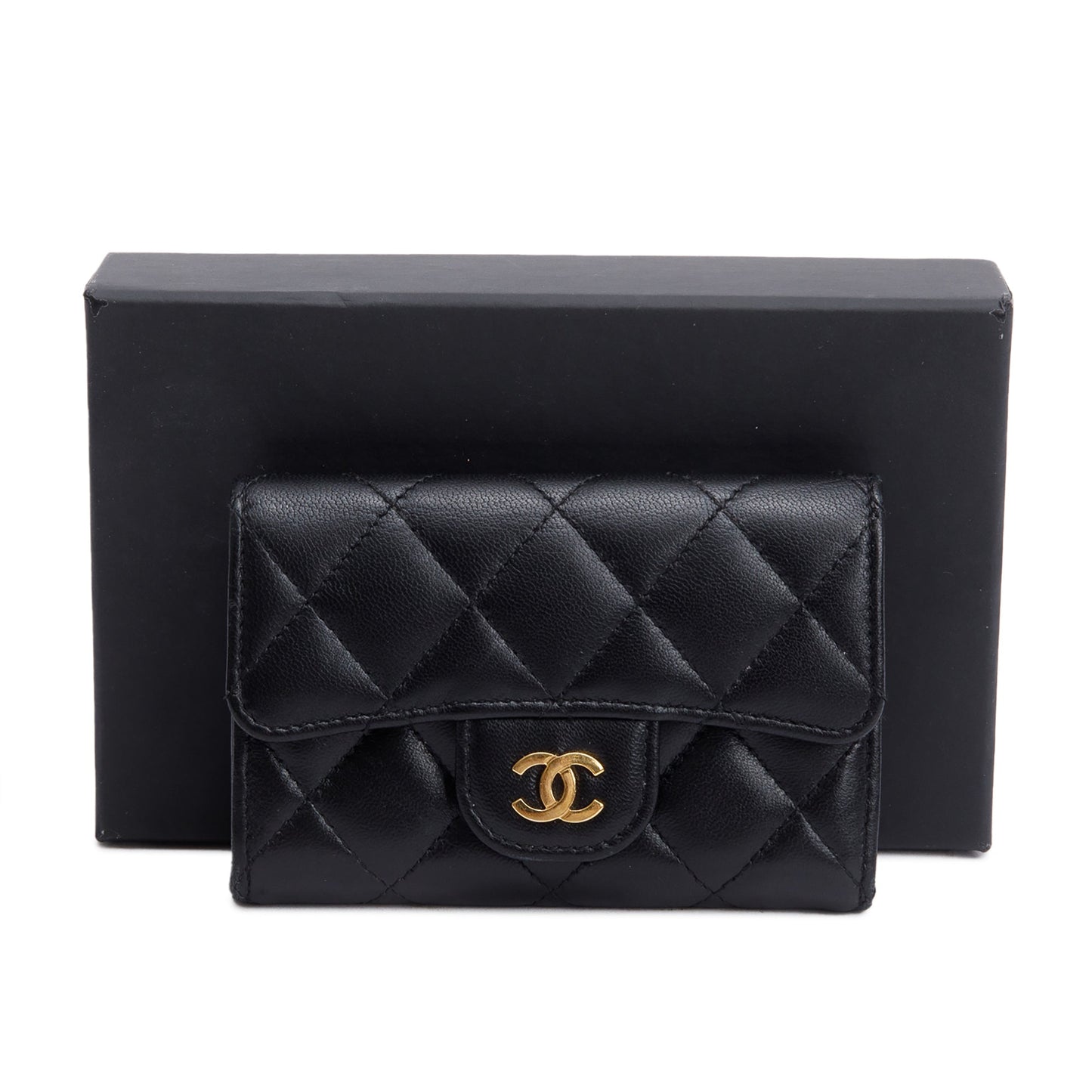 Chanel Quilted Classic Flap Card Holder Leather Lambskin Black Wallet Case 4