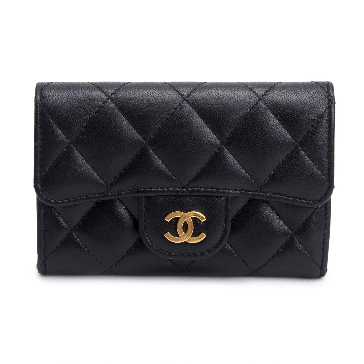 Chanel Quilted Classic Flap Card Holder Leather Lambskin Black Wallet Case 4