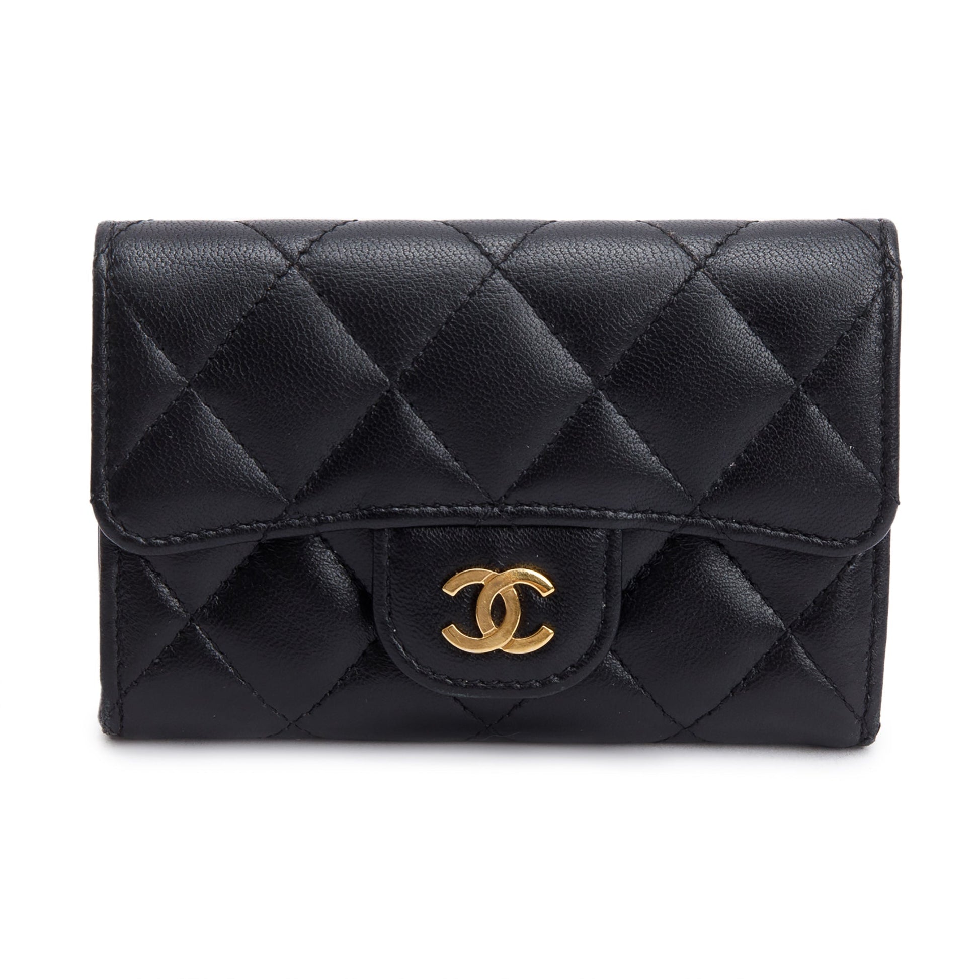 Chanel Quilted Classic Flap Card Holder Leather Lambskin Black Wallet Case 4