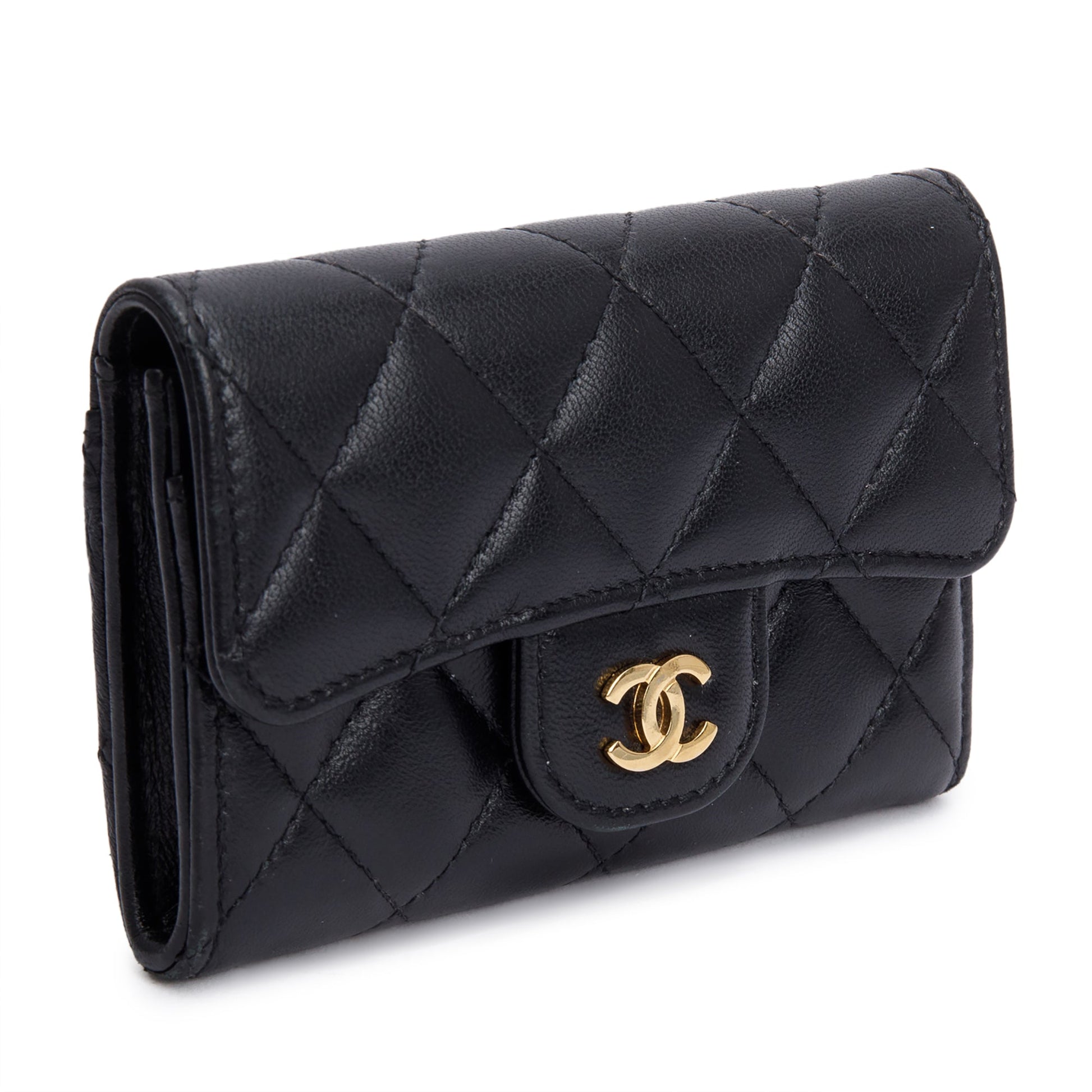 Chanel Quilted Classic Flap Card Holder Leather Lambskin Black Wallet Case 4