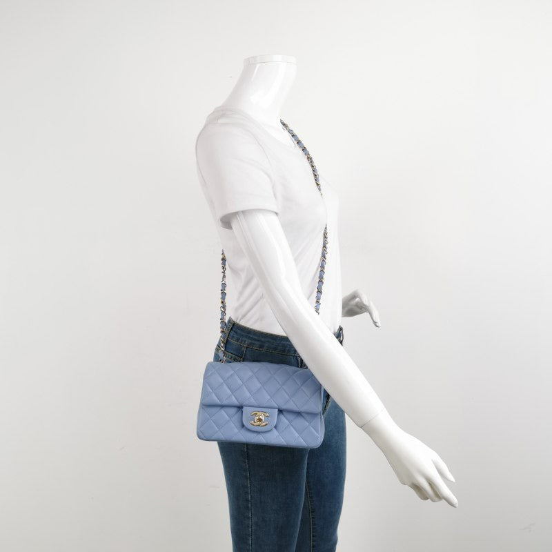 Chanel Classic Flap Rectangular Pale Lambskin Blue Mini Bag