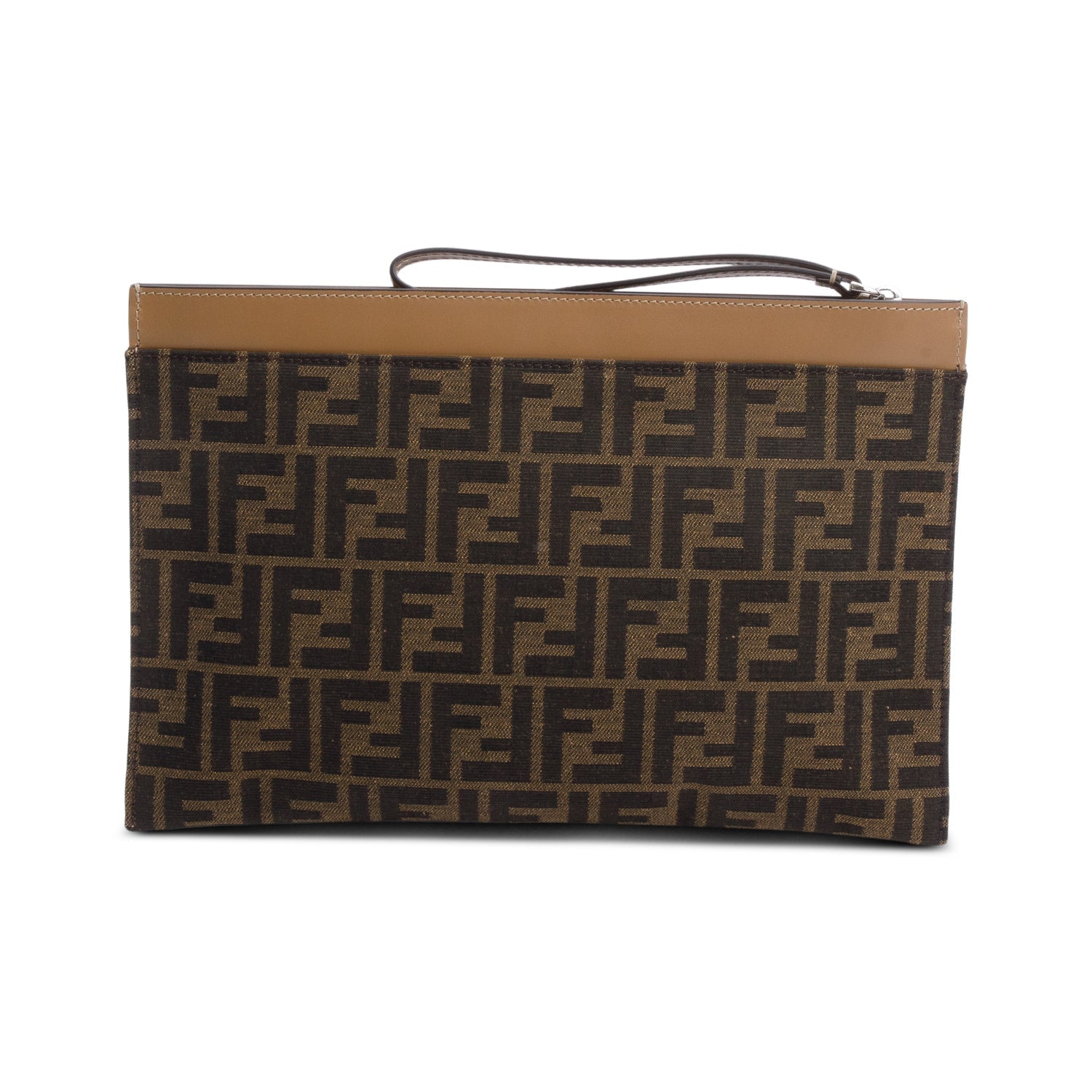 Fendi Ff Zucca Beige Large Flat Pouch Travel Leather Canvas Shoes