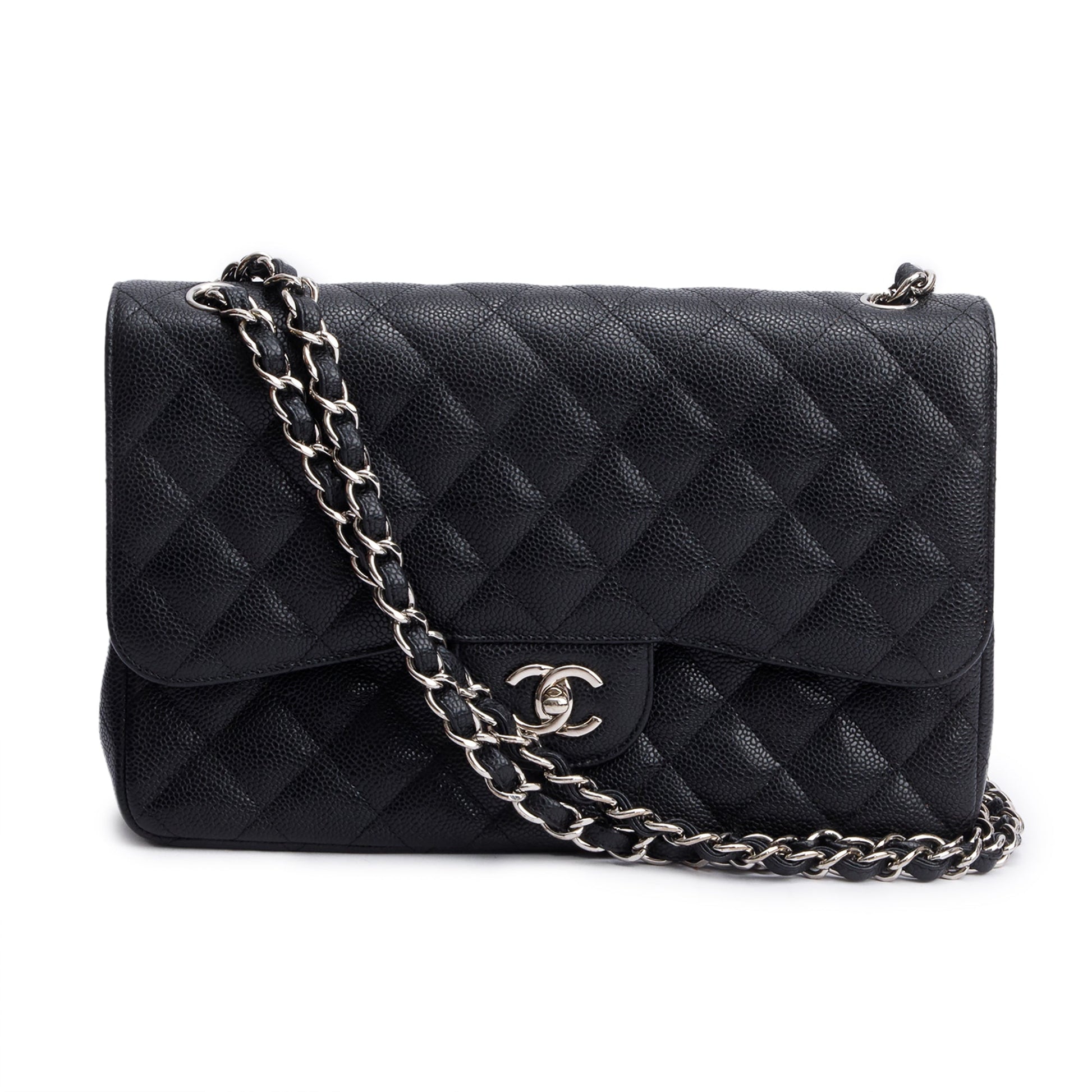 Chanel Quilted Caviar Classic Jumbo Double Leather Black Travel Bag 11