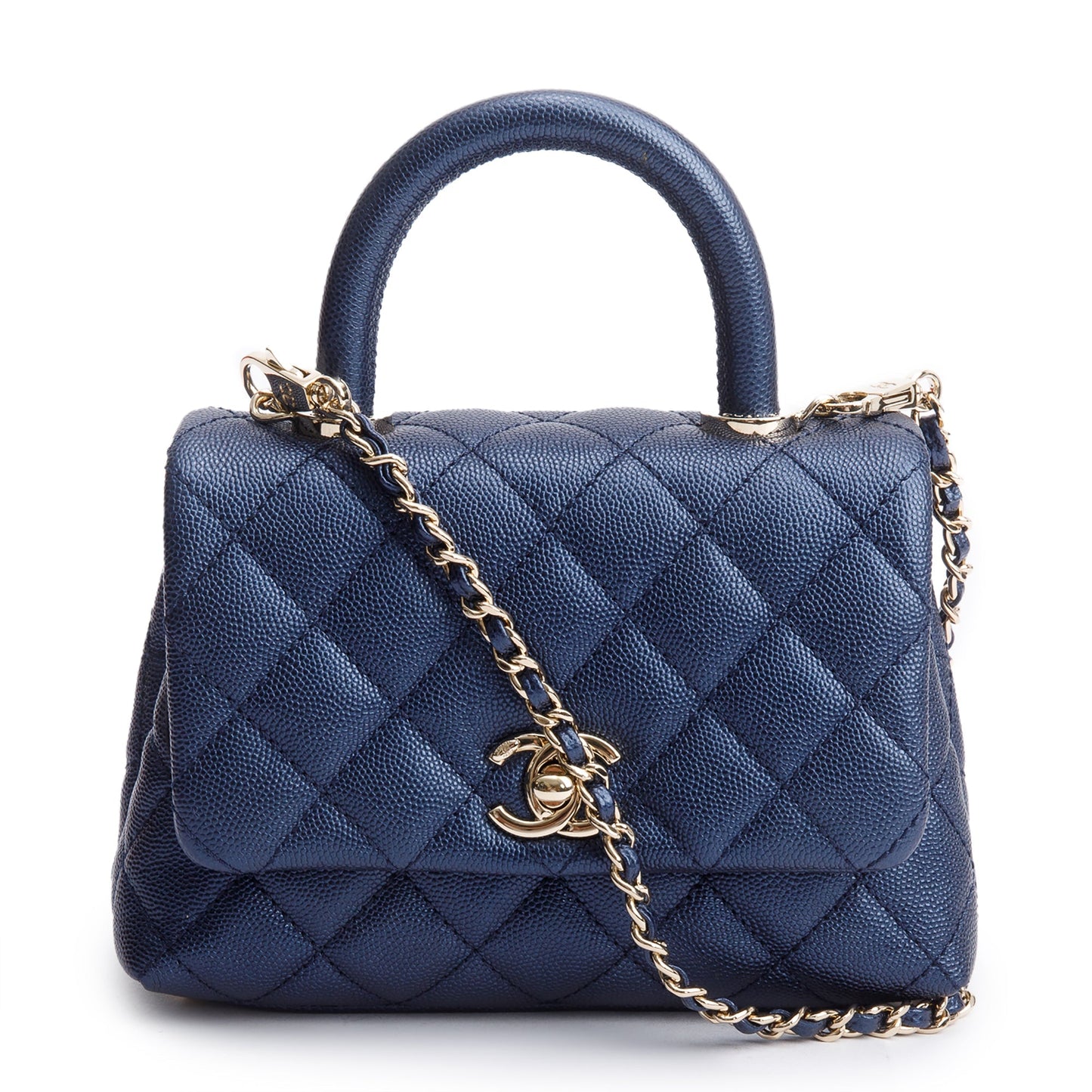 Chanel Irisdescent Quilted Caviar Coco Top Leather Blue Travel Bag