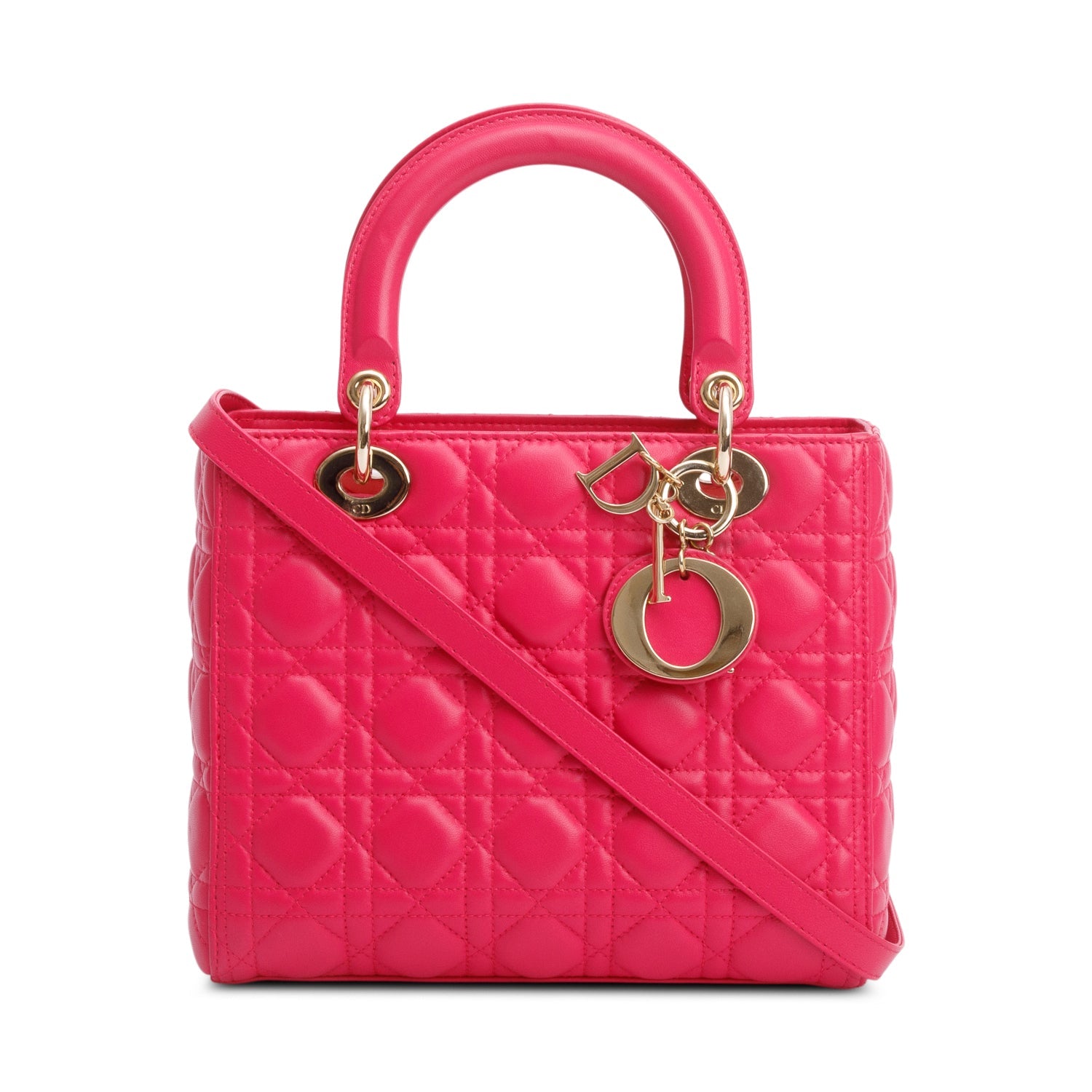 Dior Christian Cannage Lambskin Lady Bag Leather Pink Travel Bag