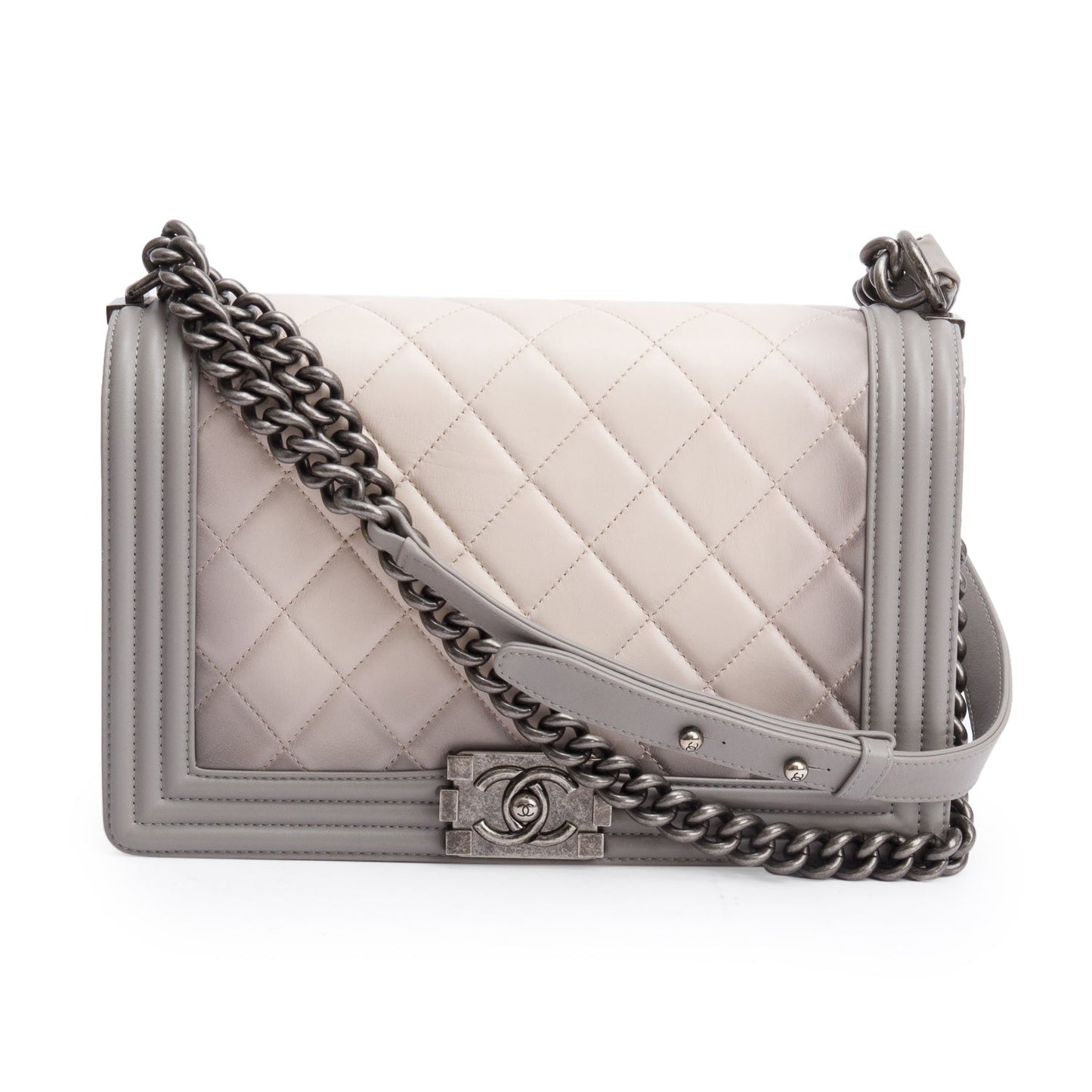 Chanel Ombre Quilted Boy Leather Lambskin Grey Travel Bag
