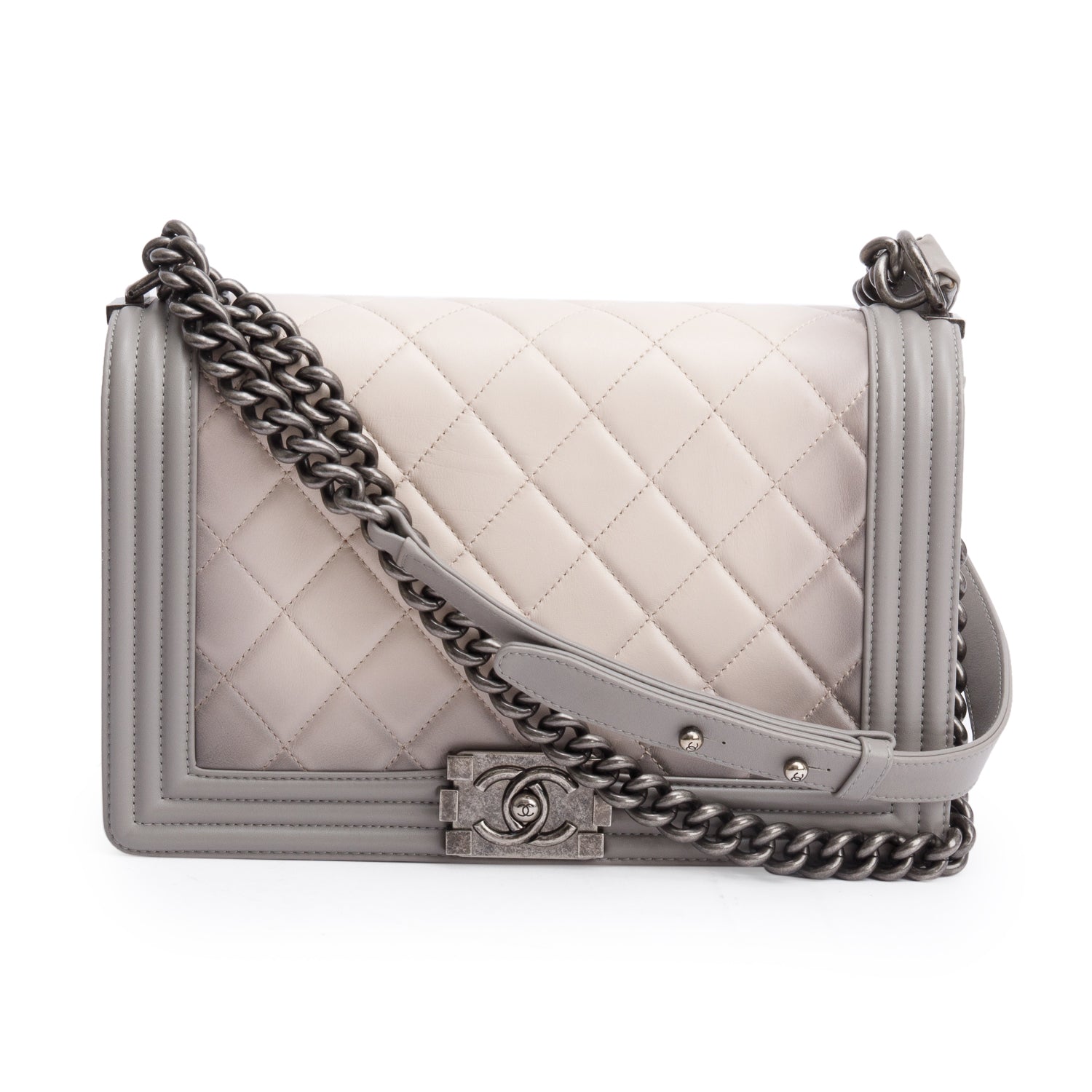 Chanel Ombre Quilted Boy Leather Lambskin Grey Travel Bag