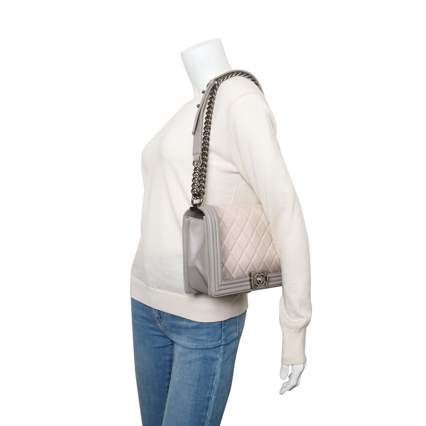 Chanel Ombre Quilted Boy Leather Lambskin Grey Travel Bag