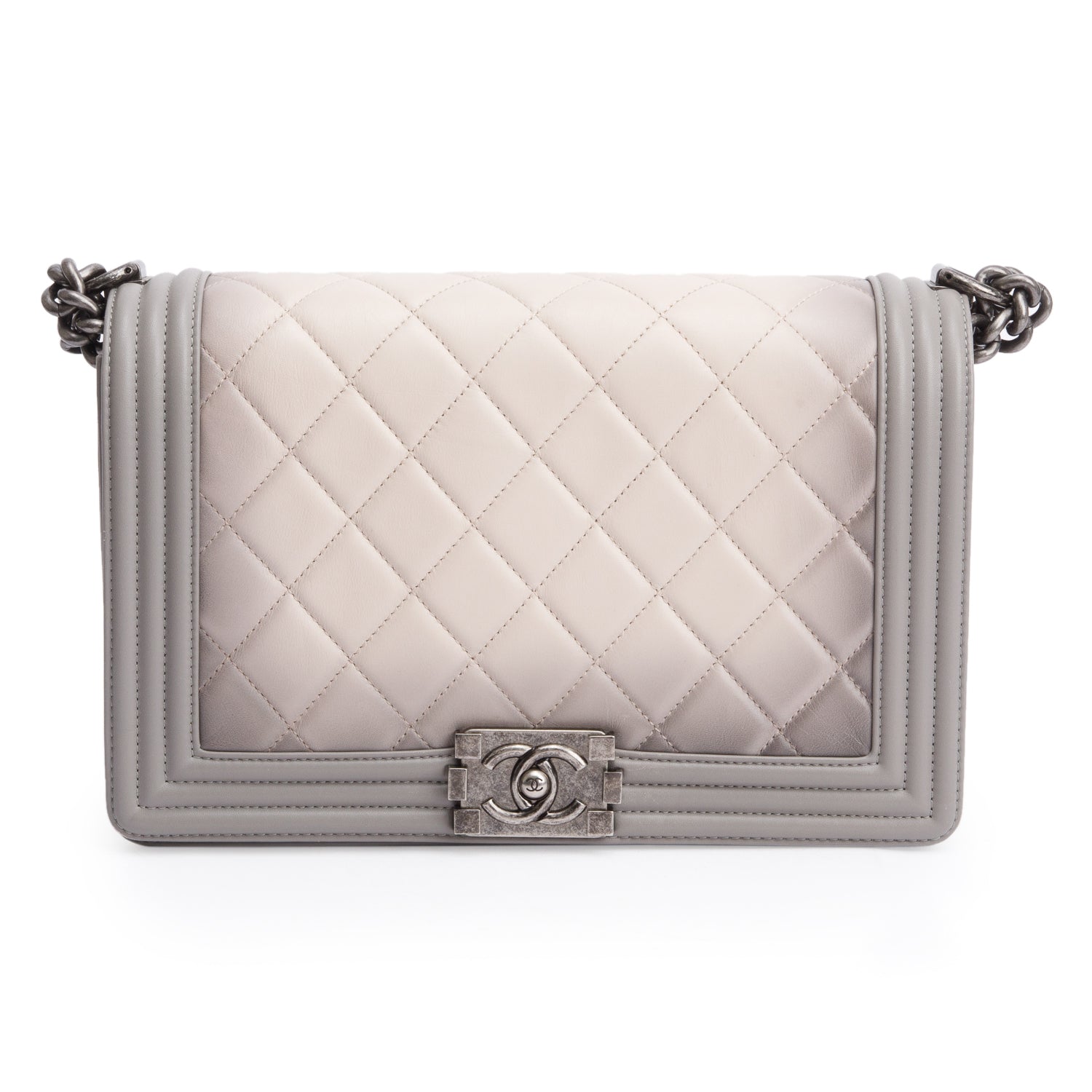 Chanel Ombre Quilted Boy Leather Lambskin Grey Travel Bag