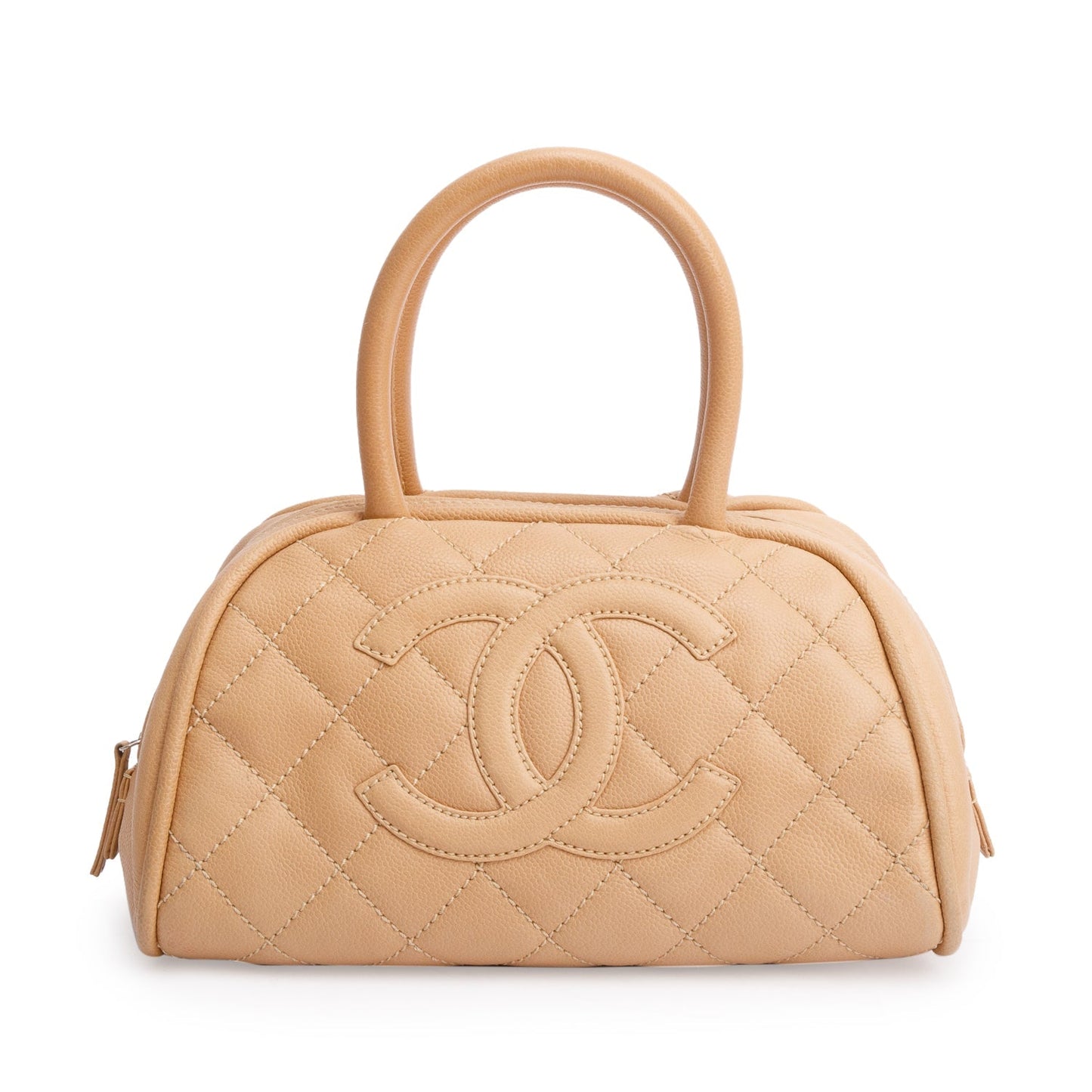 Chanel Quilted Caviar CC Timeless Bowler Leather Beige Travel Bag