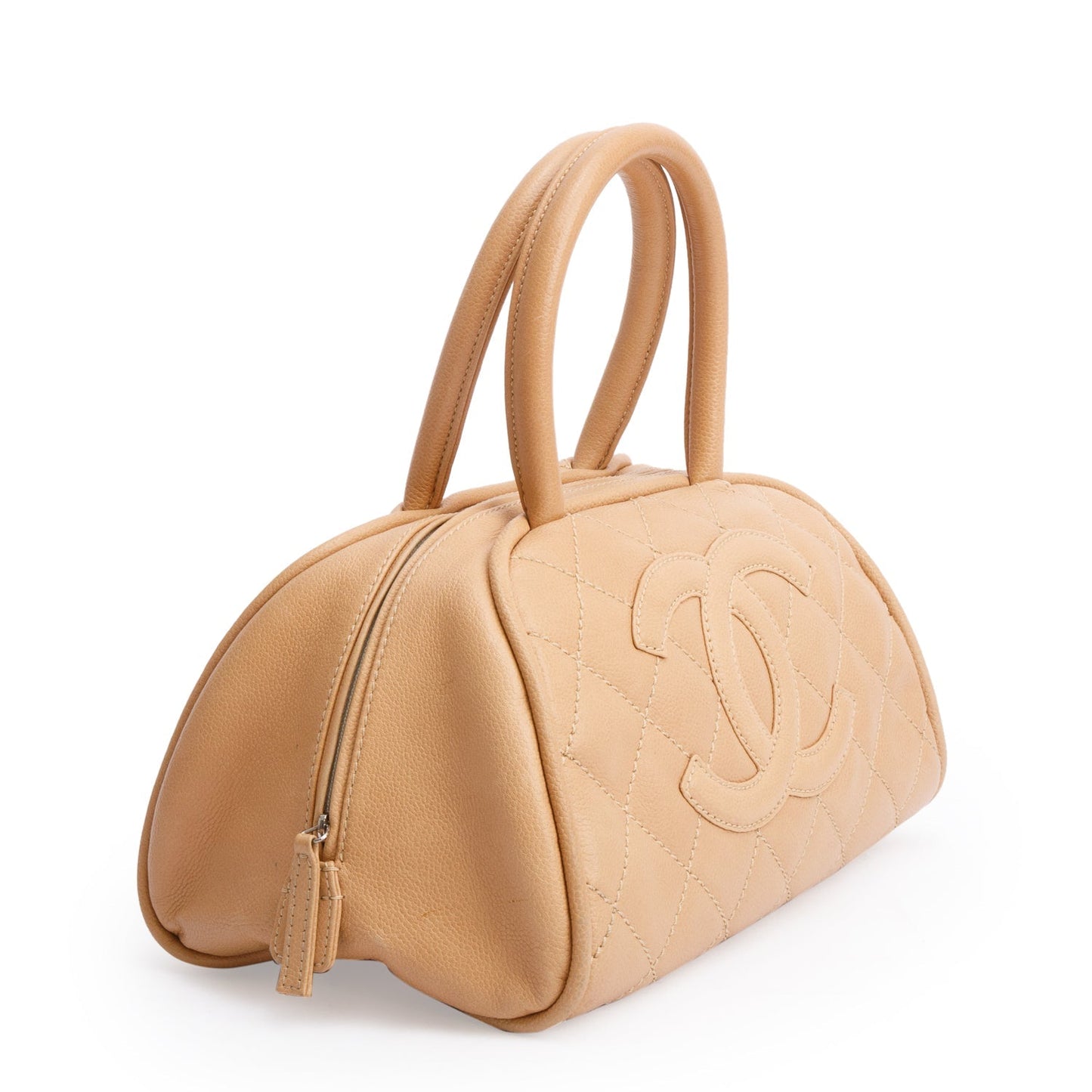 Chanel Quilted Caviar CC Timeless Bowler Leather Beige Travel Bag