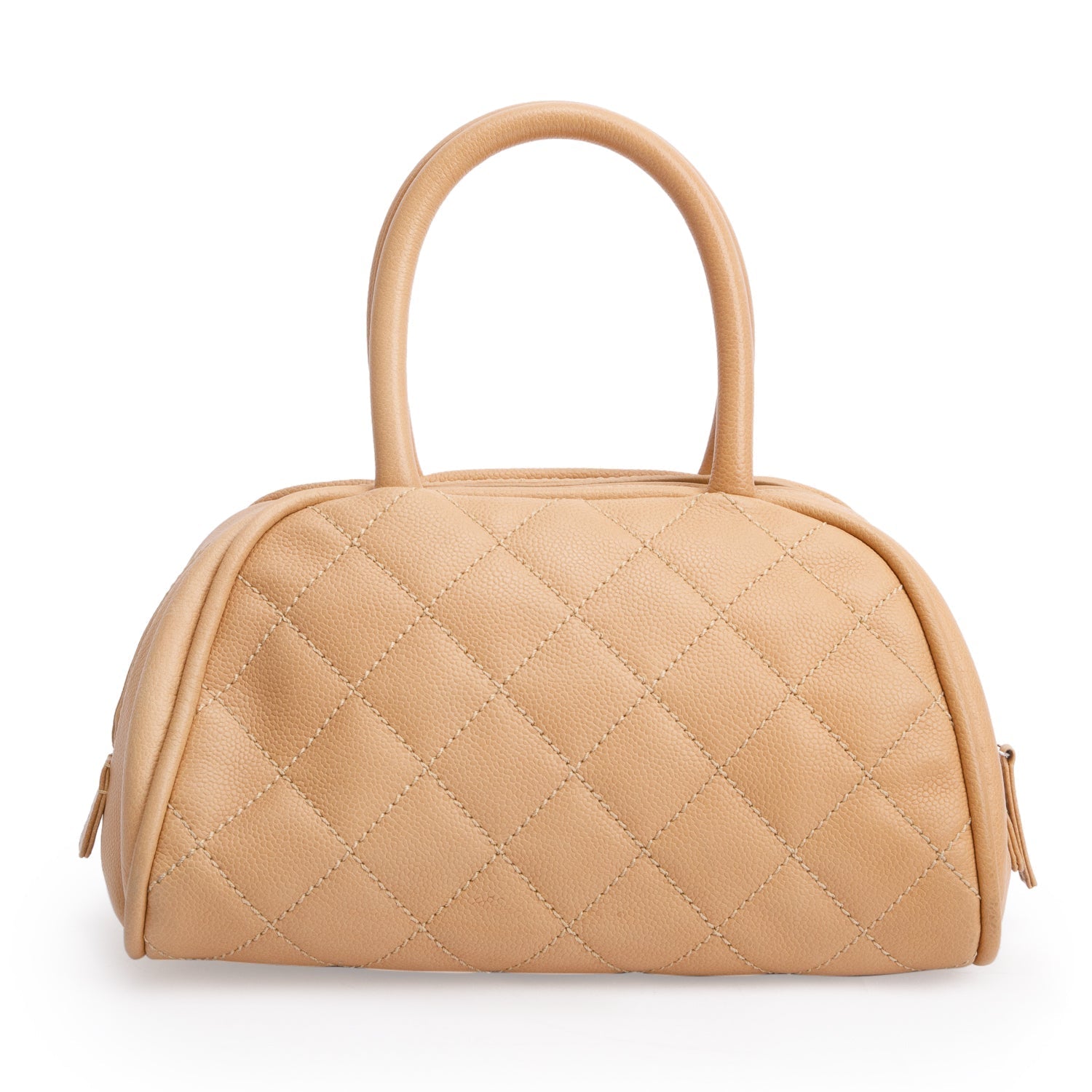 Chanel Quilted Caviar CC Timeless Bowler Leather Beige Travel Bag