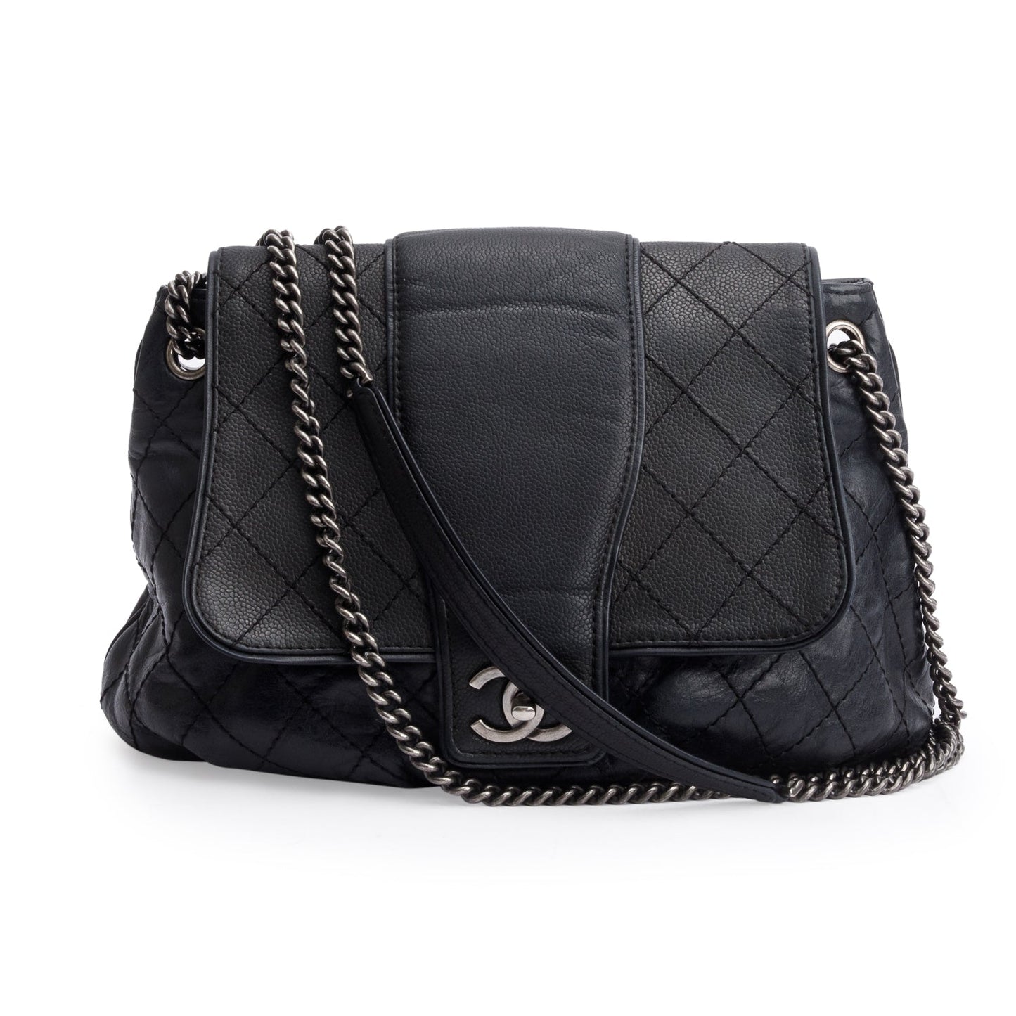 Chanel Aged Bubble Graphic Messenger Leather Calfskin Black Travel Bag