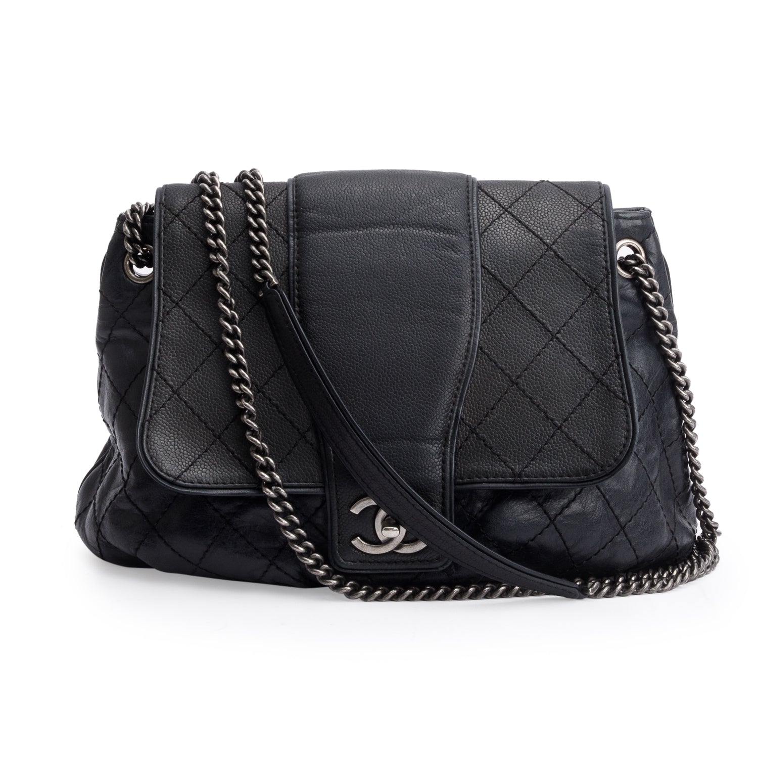 Chanel Aged Bubble Graphic Messenger Leather Calfskin Black Travel Bag