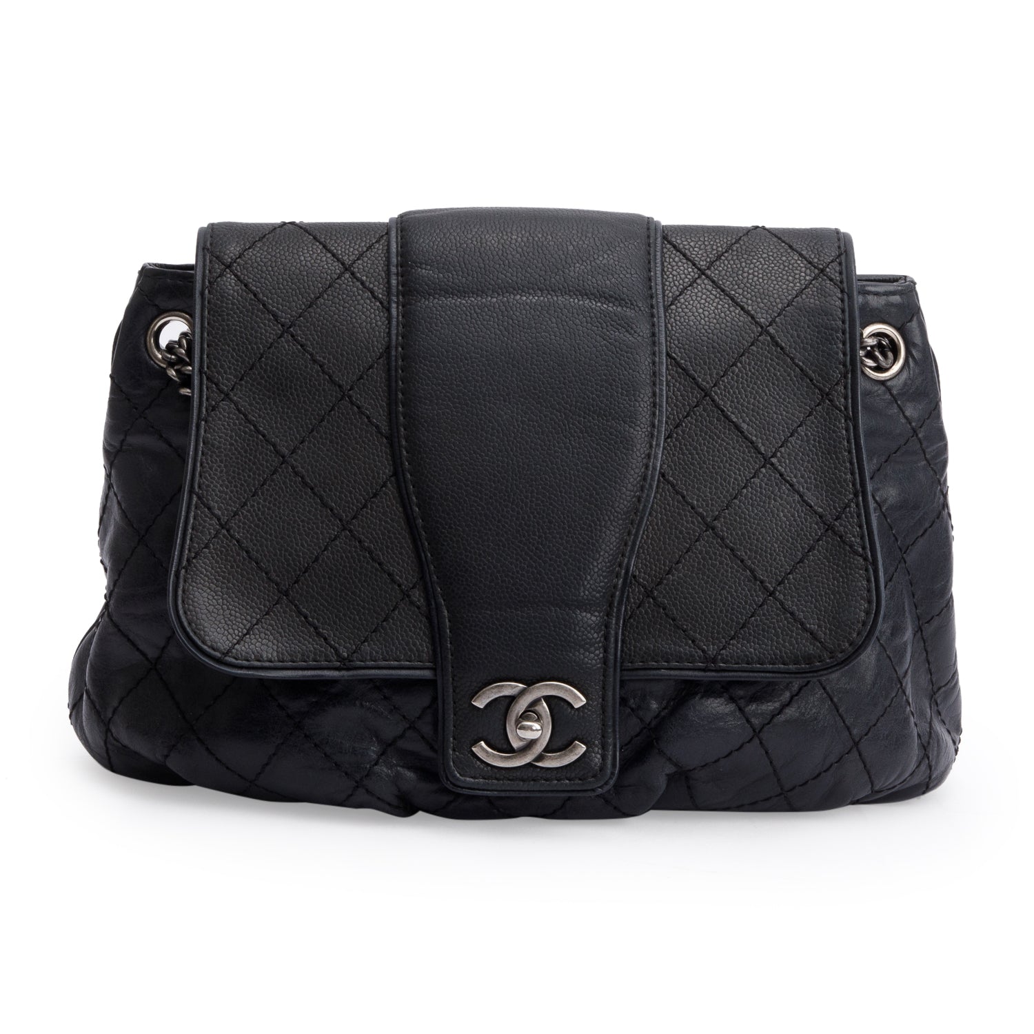 Chanel Aged Bubble Graphic Messenger Leather Calfskin Black Travel Bag