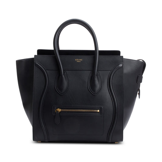 Celine Smooth Calfskin Luggage Tote Handbag Leather Black Tote Bag
