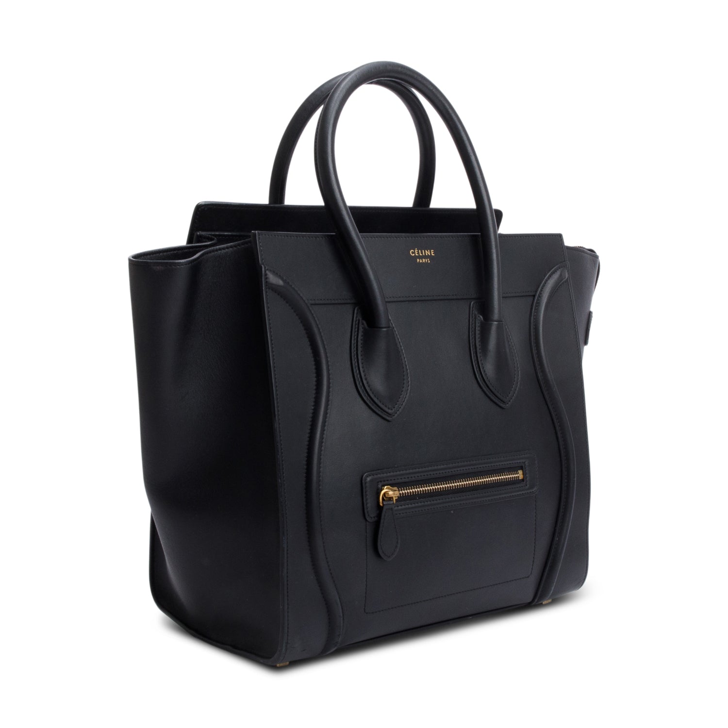 Celine Smooth Calfskin Luggage Tote Handbag Leather Black Tote Bag