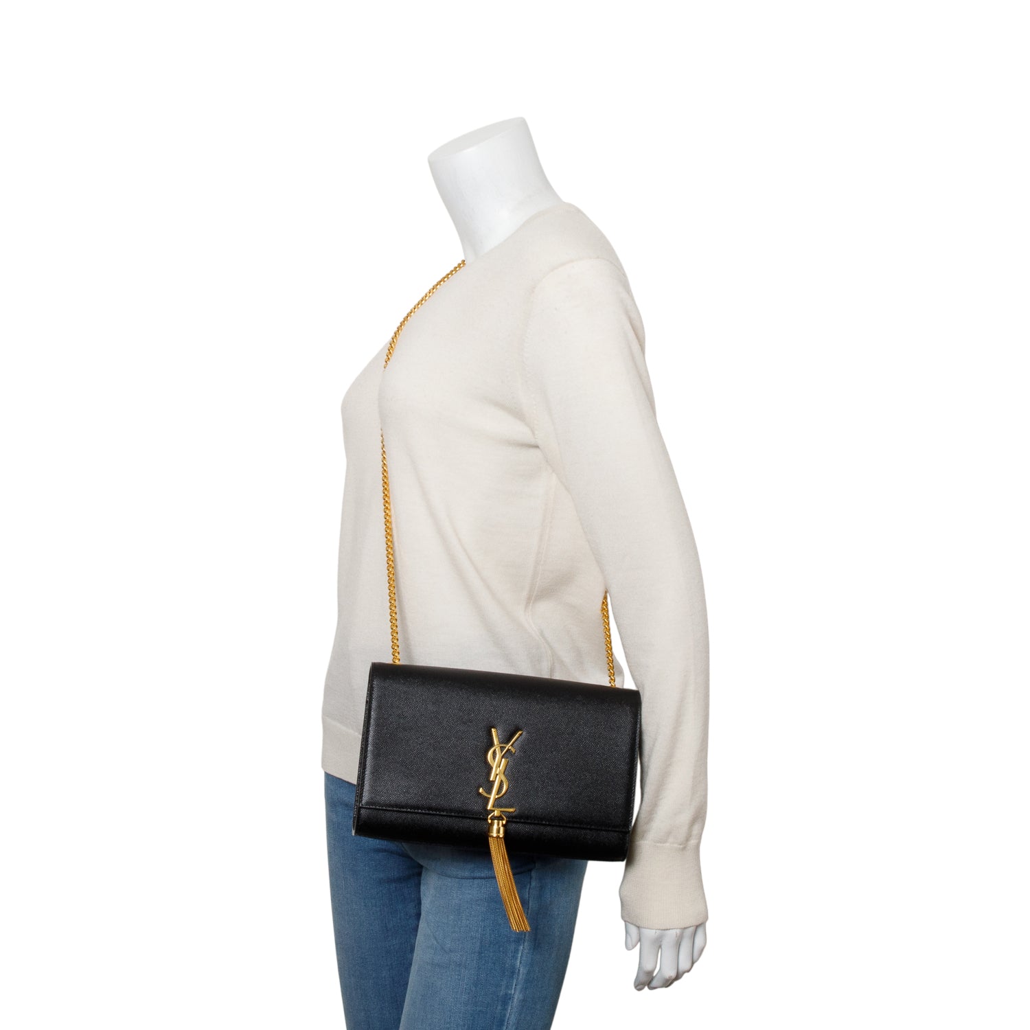 YSL Saint Laurent Grain De Poudre Medium Classic Kate Tassel Leather Monogram Travel Bag