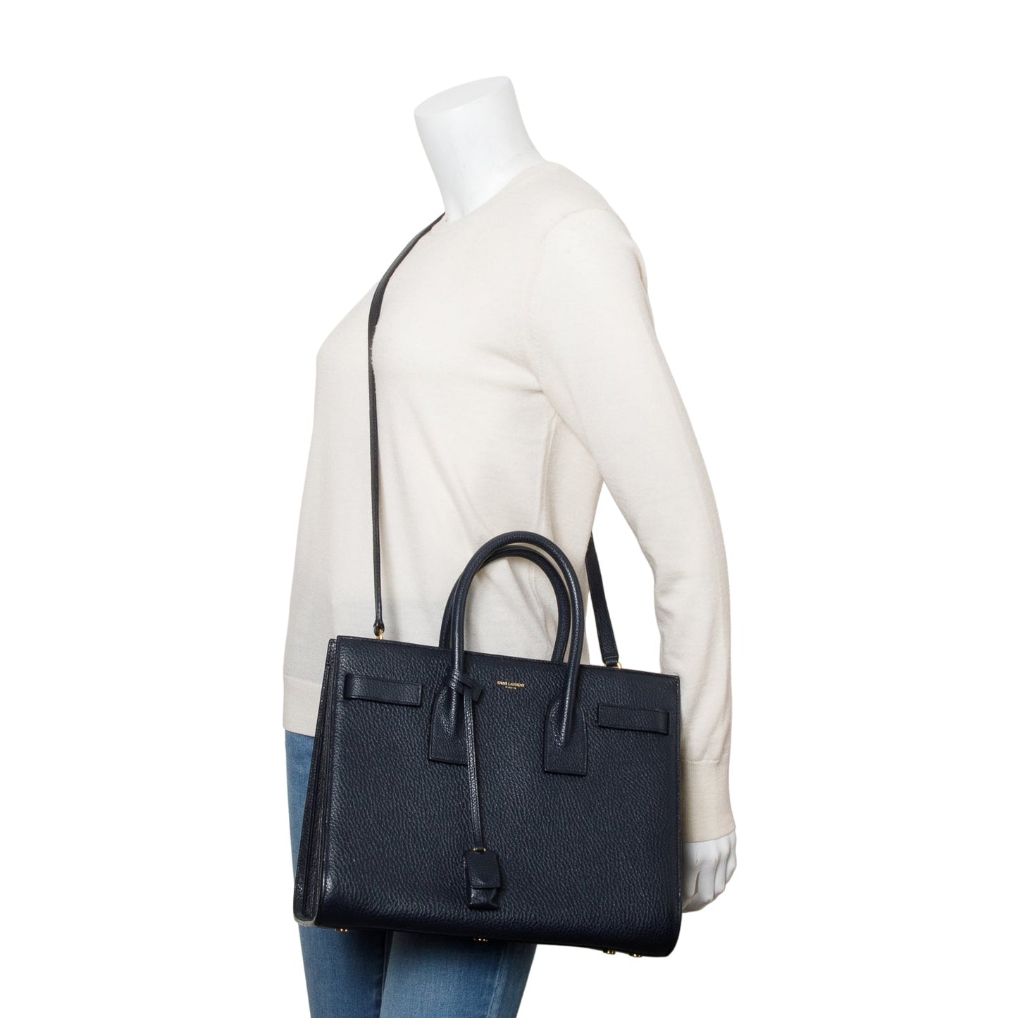 YSL Saint Laurent Navy Grained Calfskin Sac De Jour Travel Leather Small Travel Bag