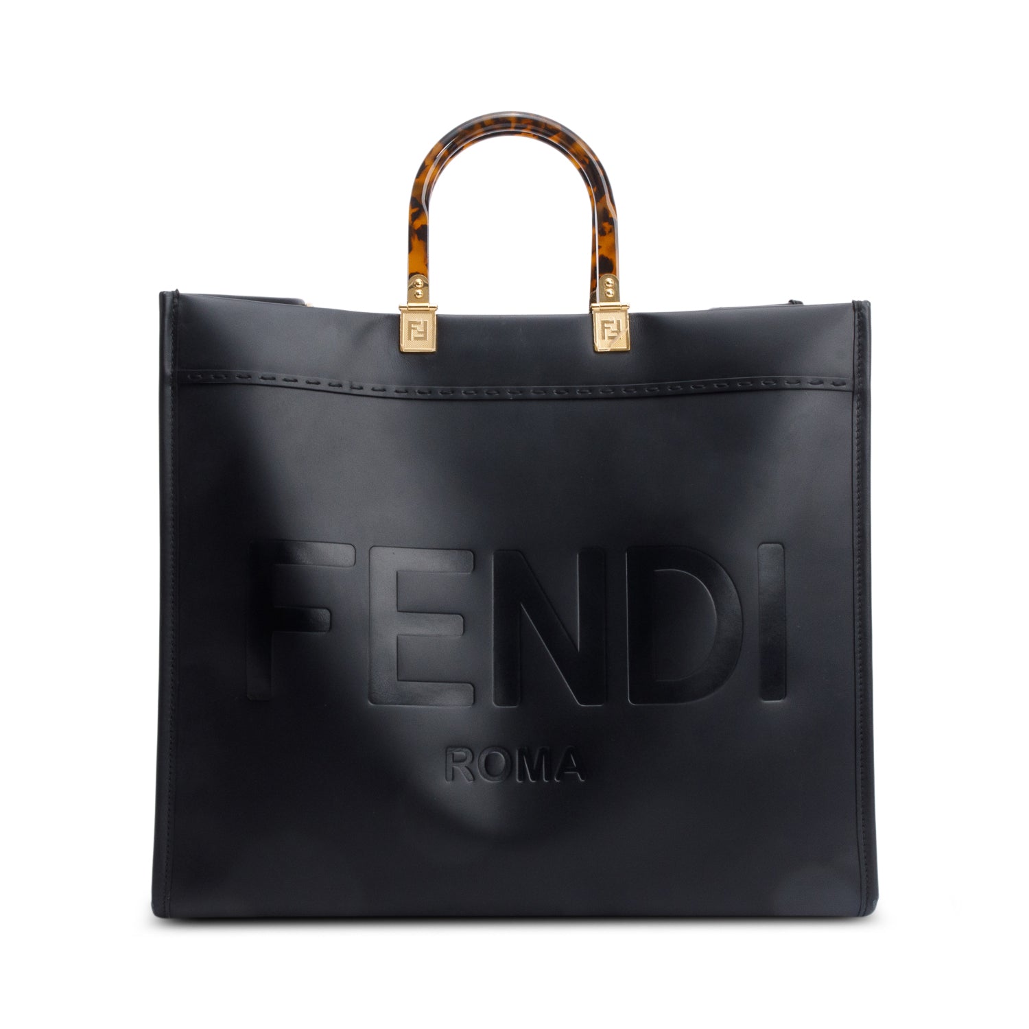 Fendi Calfskin Sunshine Tote Bag Leather Black