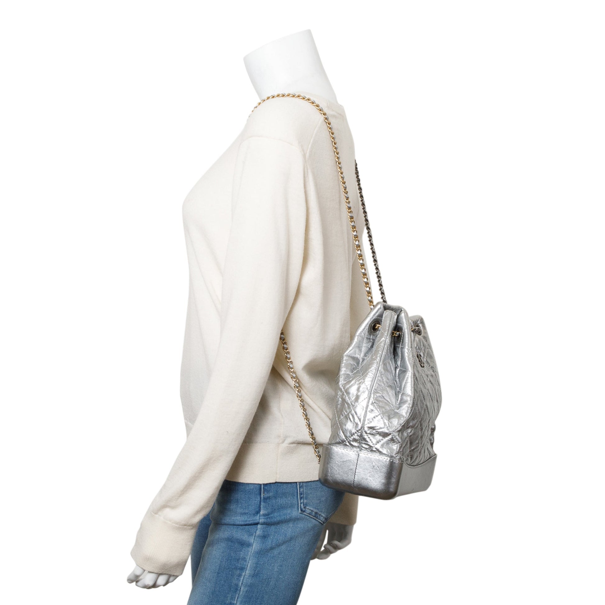 Louis Vuitton Chanel all Gabrielle Backpack Leather Calfskin Silver Travel Bag Gabrielle Backpack