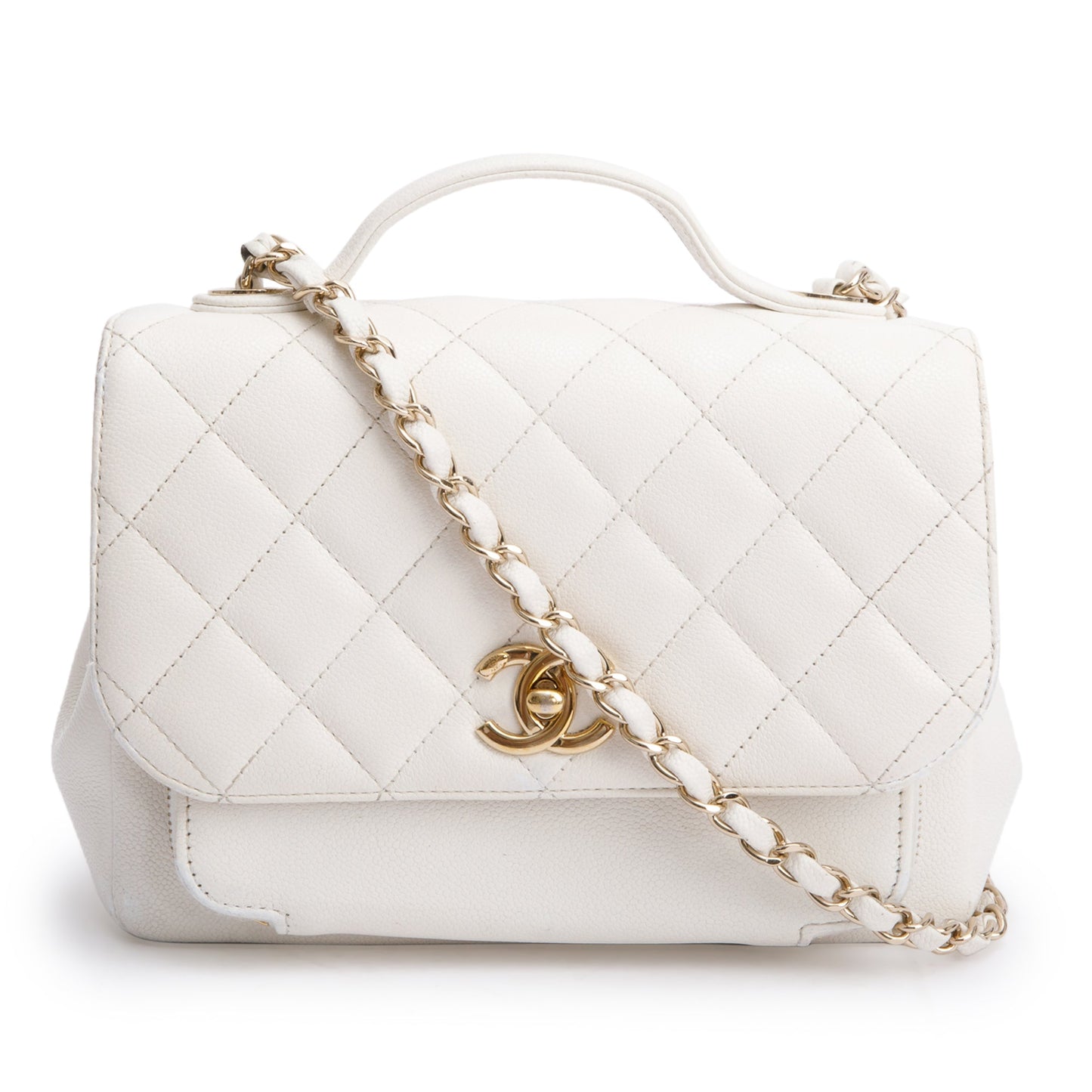 Chanel Caviar Business Affinity Flap Leather White Travel Bag