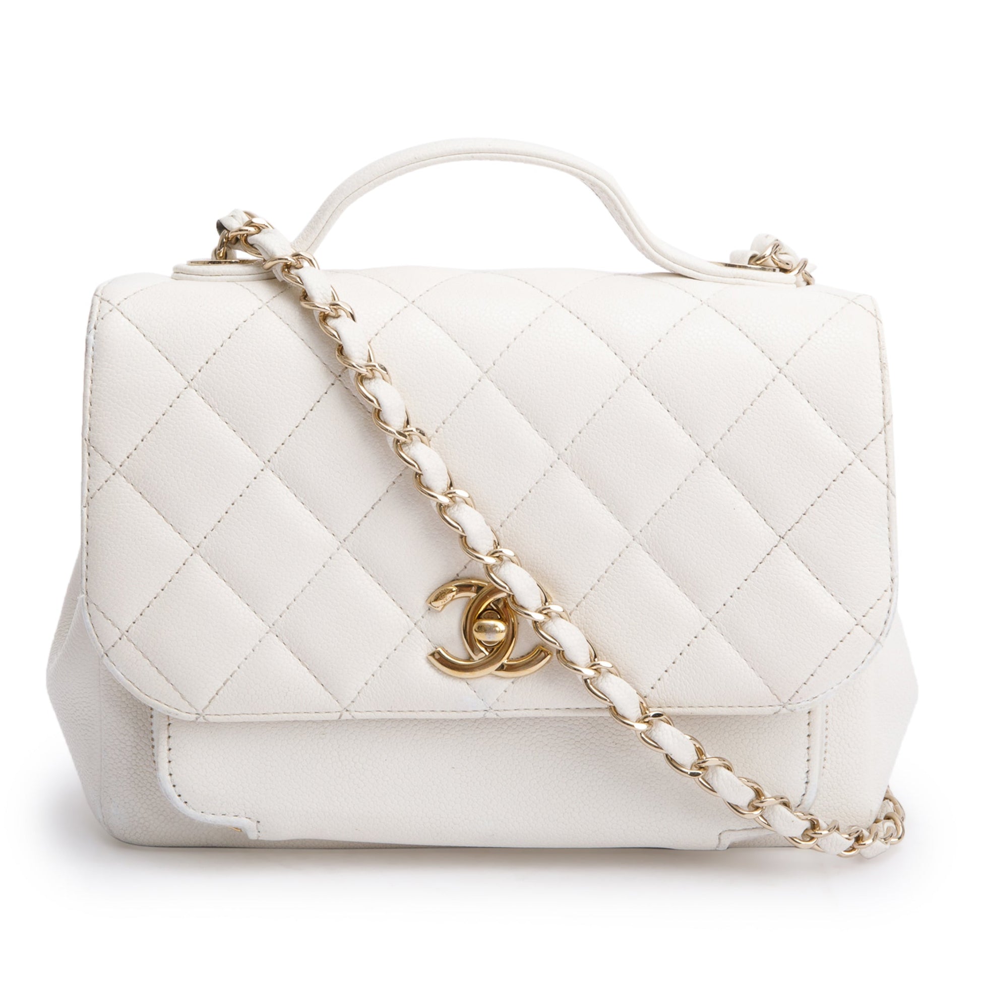 Chanel Caviar Business Affinity Flap Leather White Travel Bag