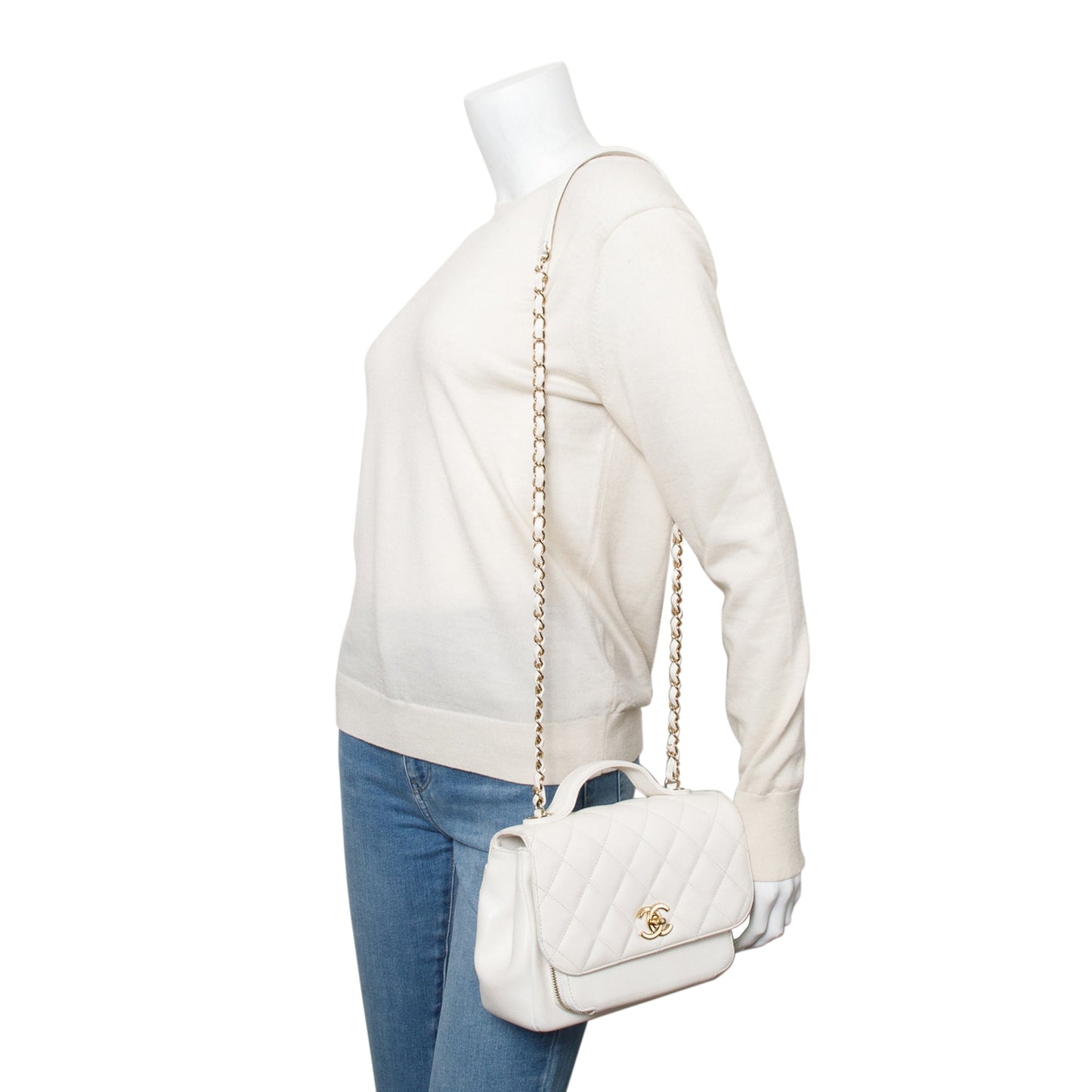 Chanel Caviar Business Affinity Flap Leather White Travel Bag