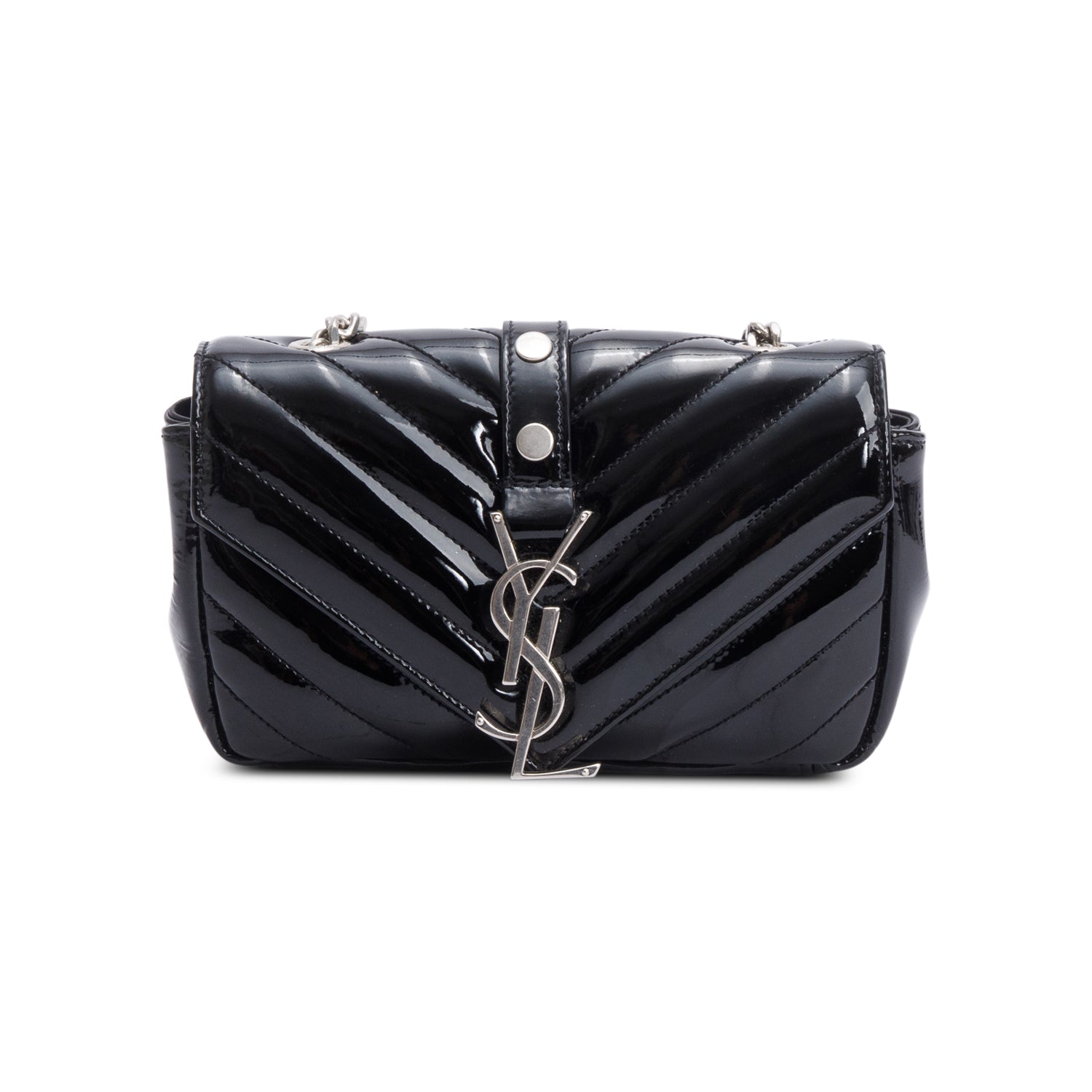 YSL Saint Laurent Patent Chevron Classic Baby Chain Crossbody Bag Leather Matelasse