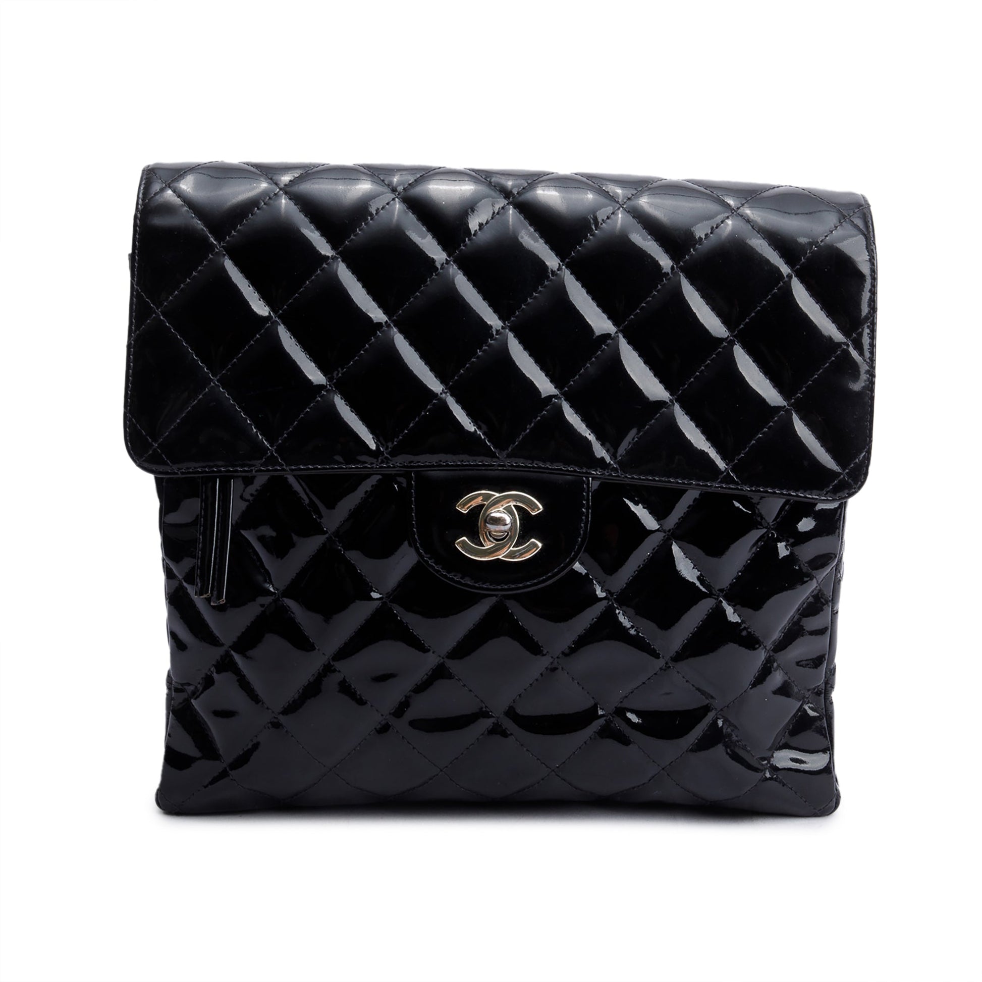 Chanel Quilted Patent Classic Flap Backpack Leather Black Travel Bag