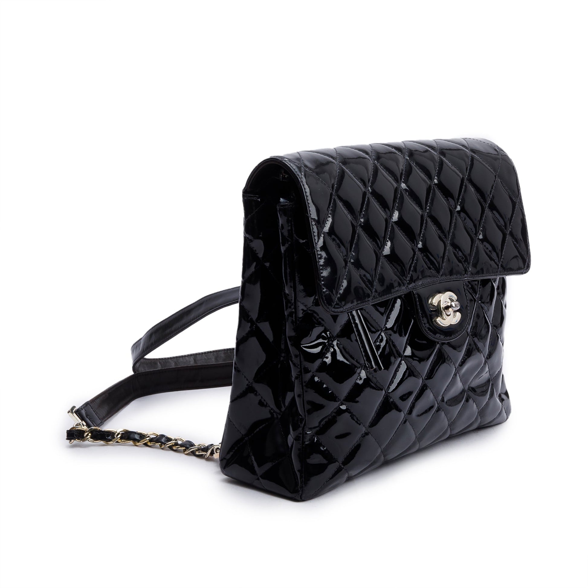 Chanel Quilted Patent Classic Flap Backpack Leather Black Travel Bag