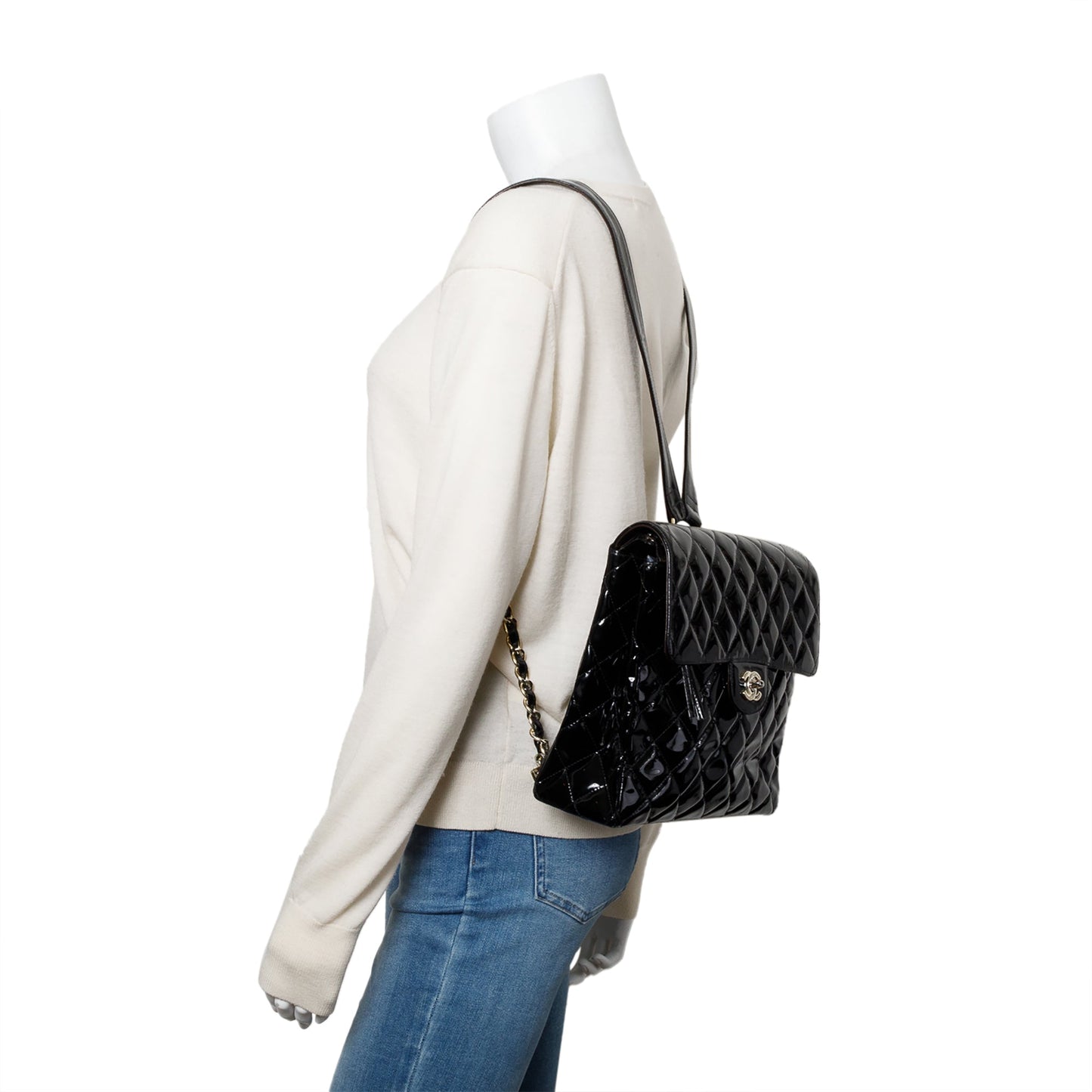Chanel Quilted Patent Classic Flap Backpack Leather Black Travel Bag