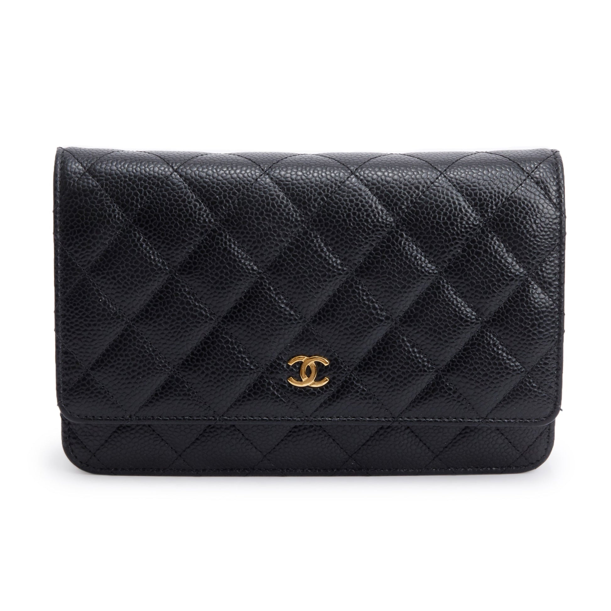 Chanel Quilted Caviar Classic on Leather Black Wallet Case 10