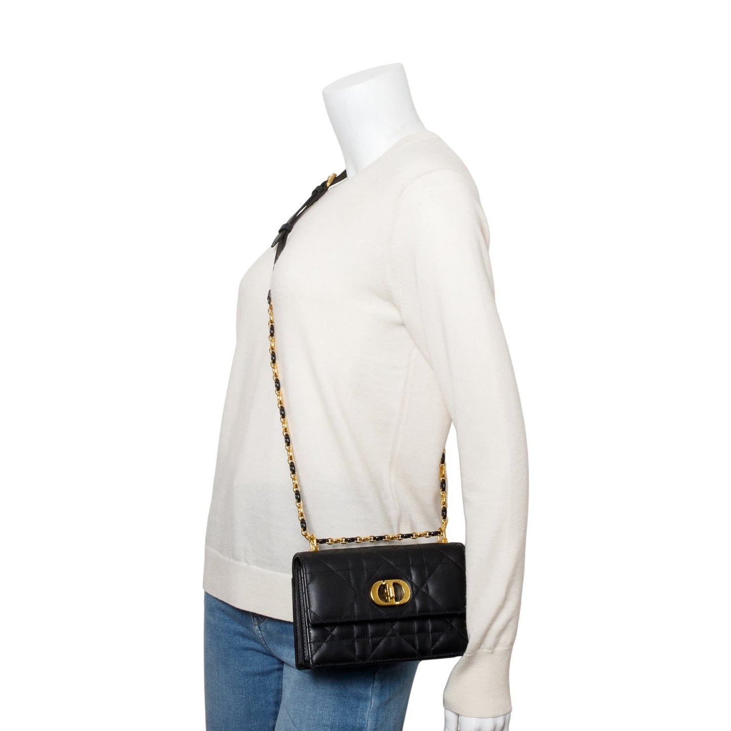 Dior Christian Macrocannage Lambskin Miss Caro Bag Leather Black Travel Bag