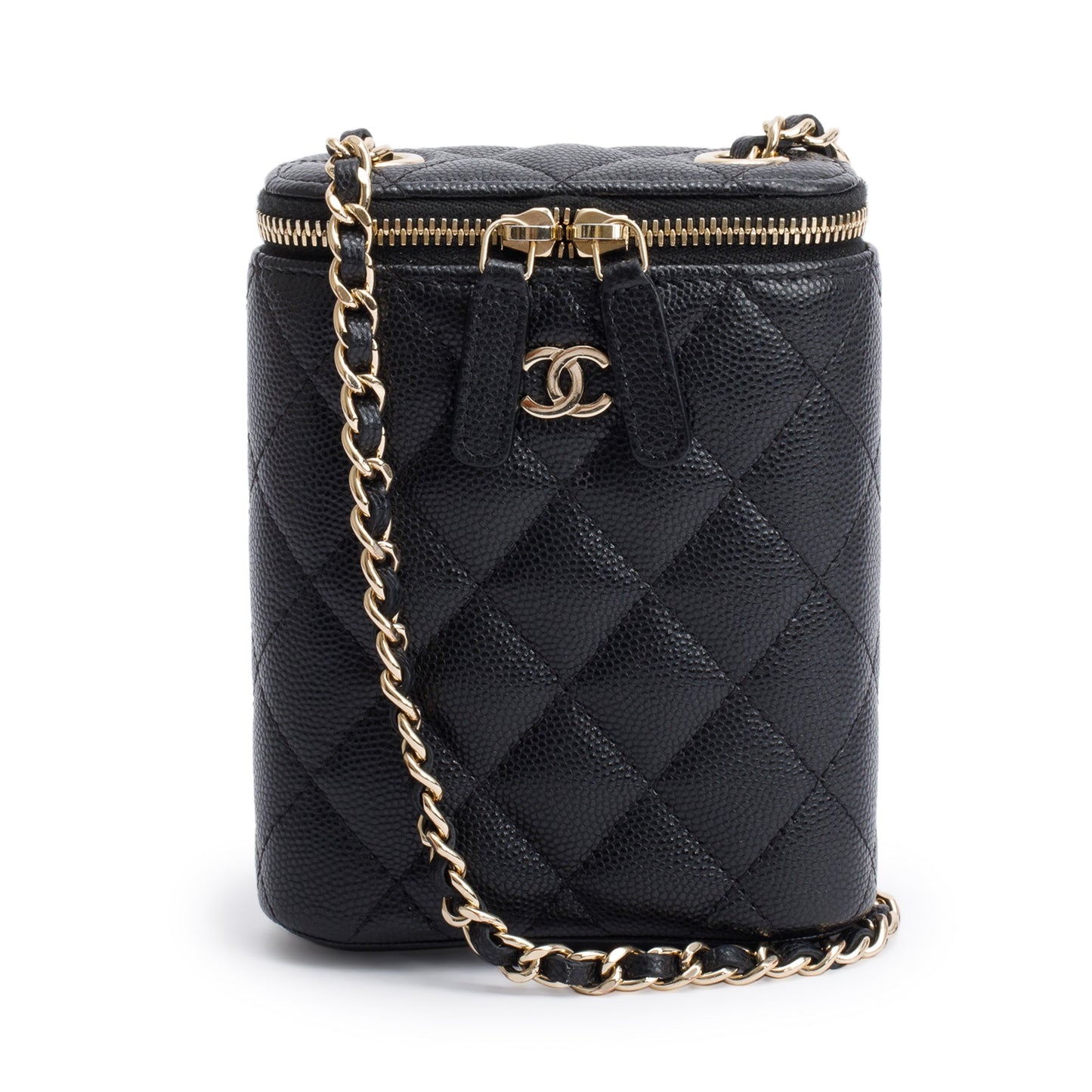 Chanel Quilted Caviar Coco Beauty Vanity Black Travel Bag Vanity Case