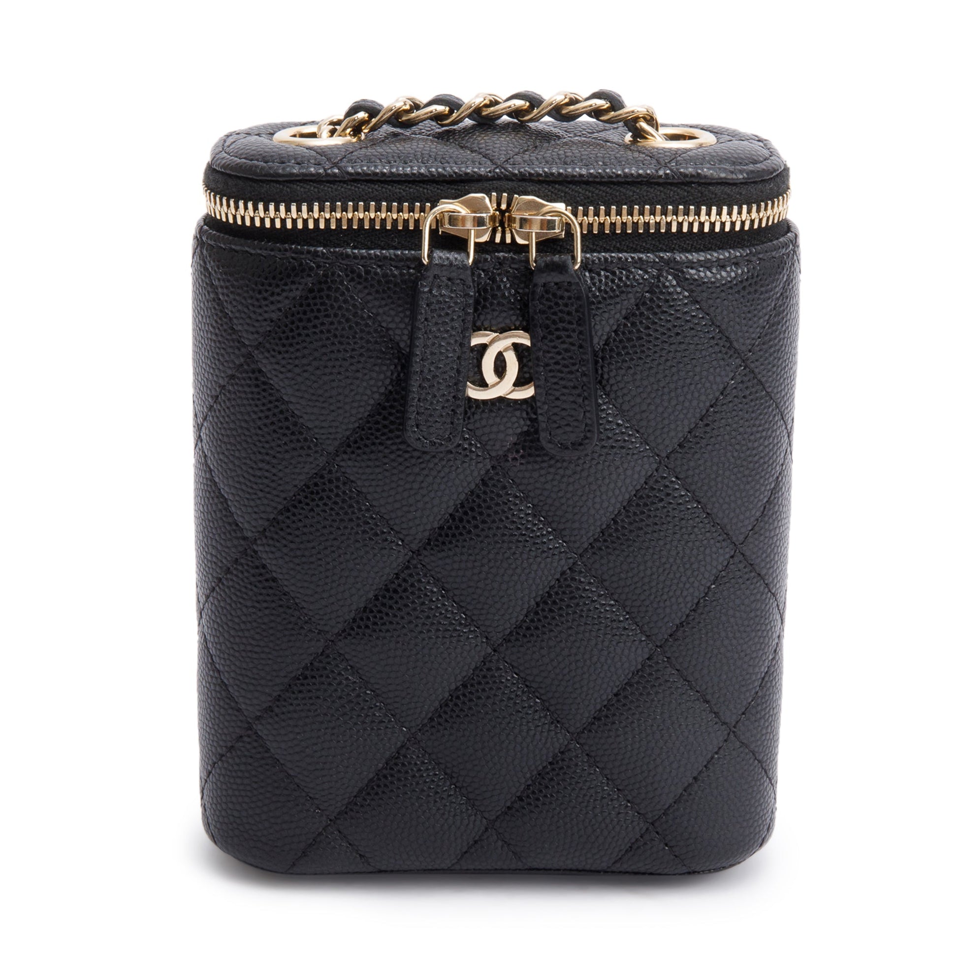 Chanel Quilted Caviar Coco Beauty Vanity Black Travel Bag Vanity Case