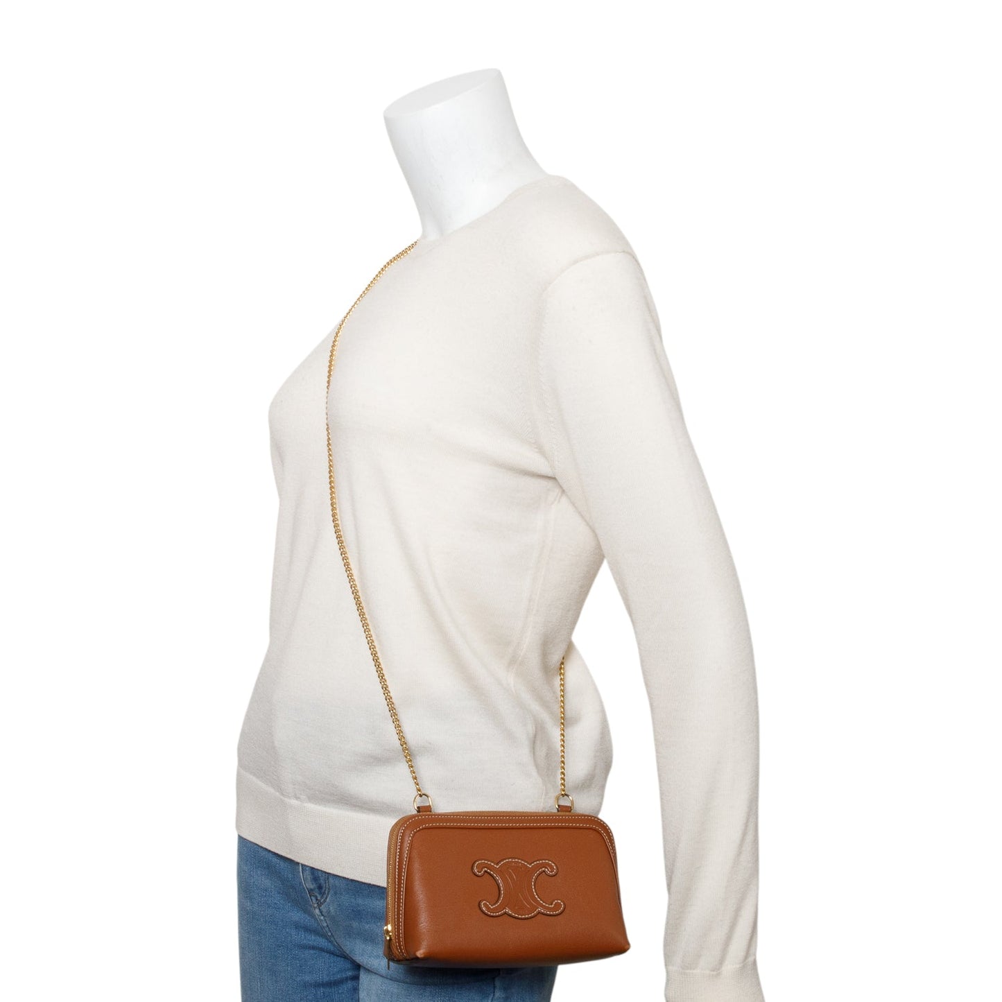 Celine Calfskin Triomphe Clutch On Handbag Leather Tan Clutch Bag