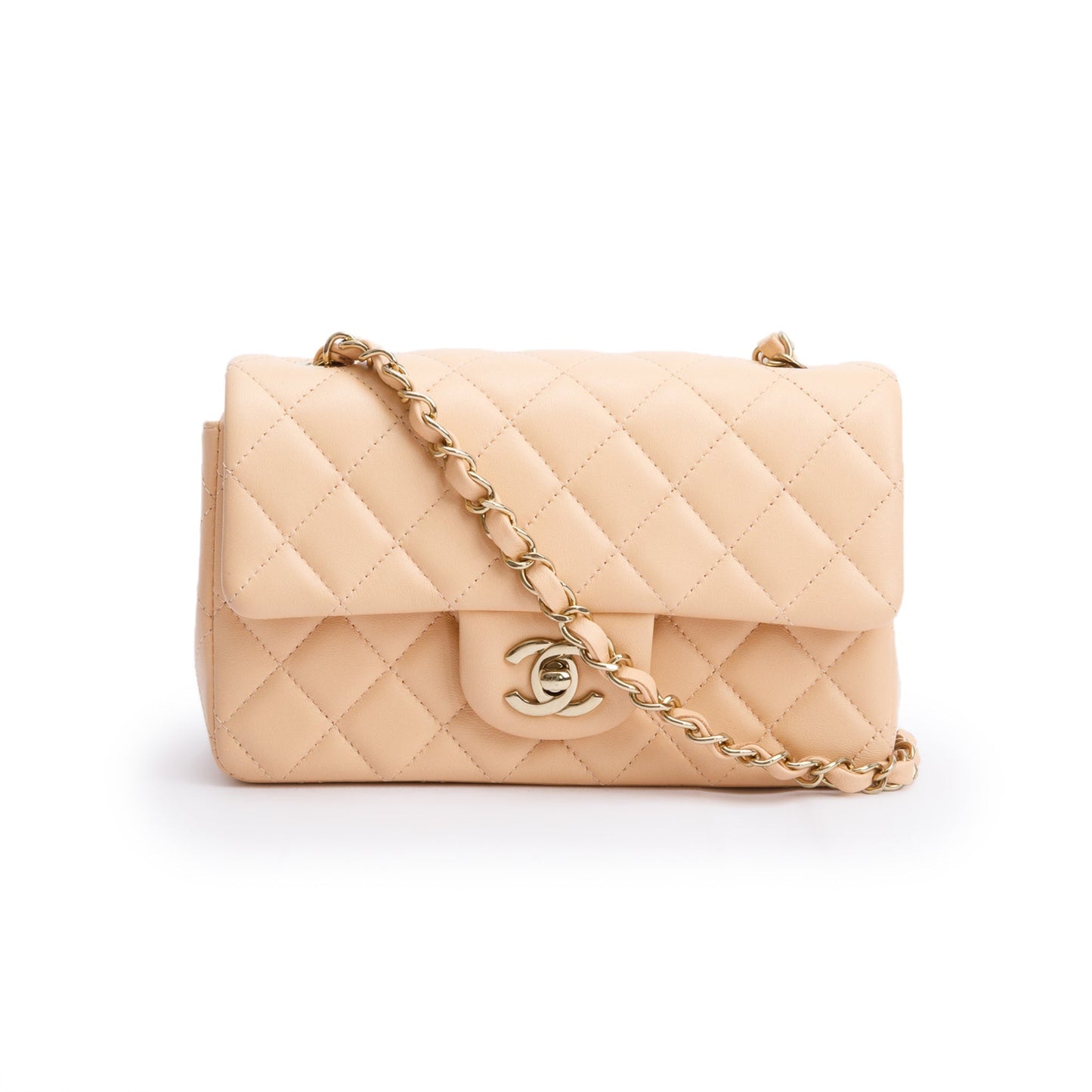Chanel Quilted Classic Rectangular Flap Leather Lambskin Beige Travel Bag Box Receipt
