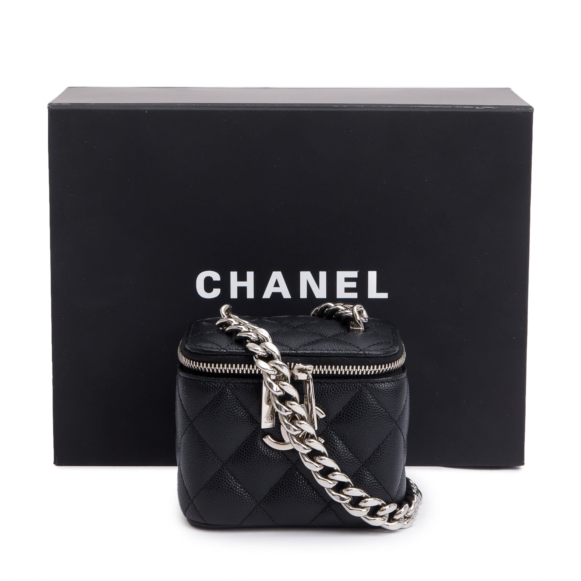 Chanel Caviar Micro Coco Vanity Leather Black Travel Bag