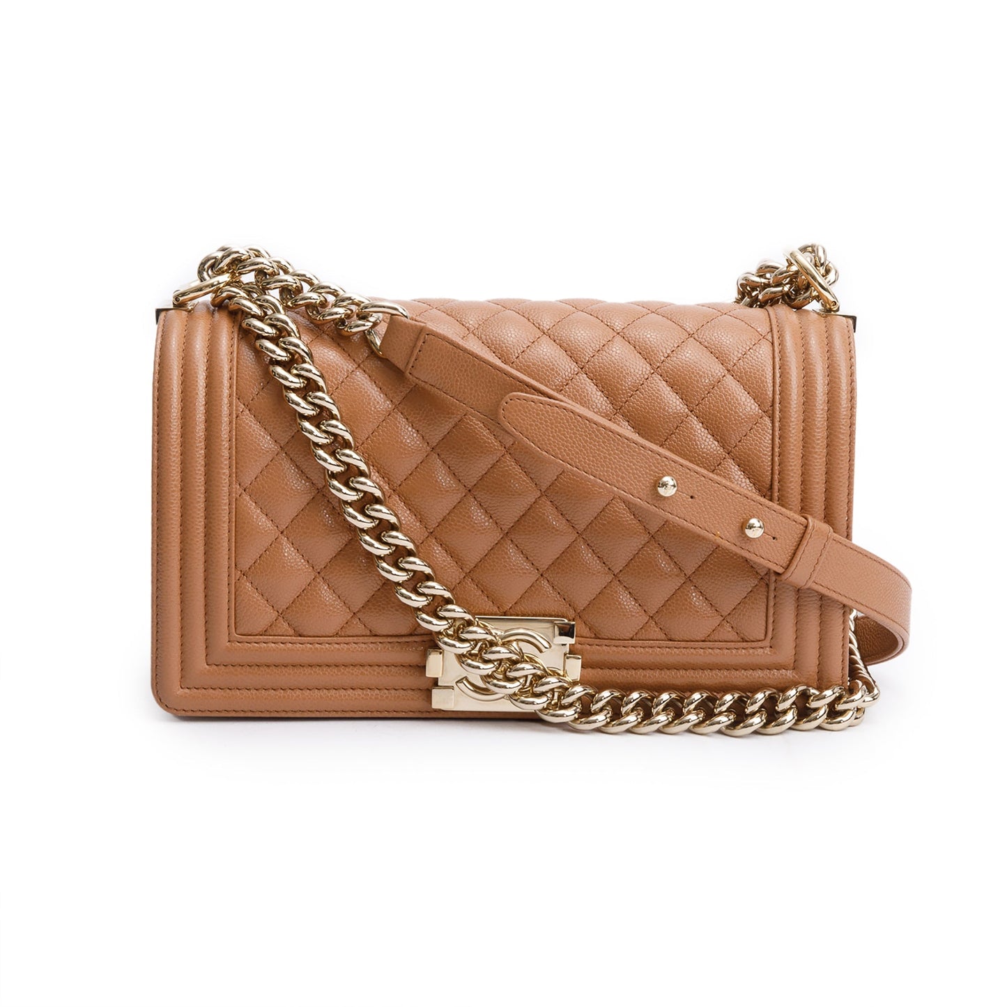 Chanel Quilted Caviar Boy Leather Brown Travel Bag