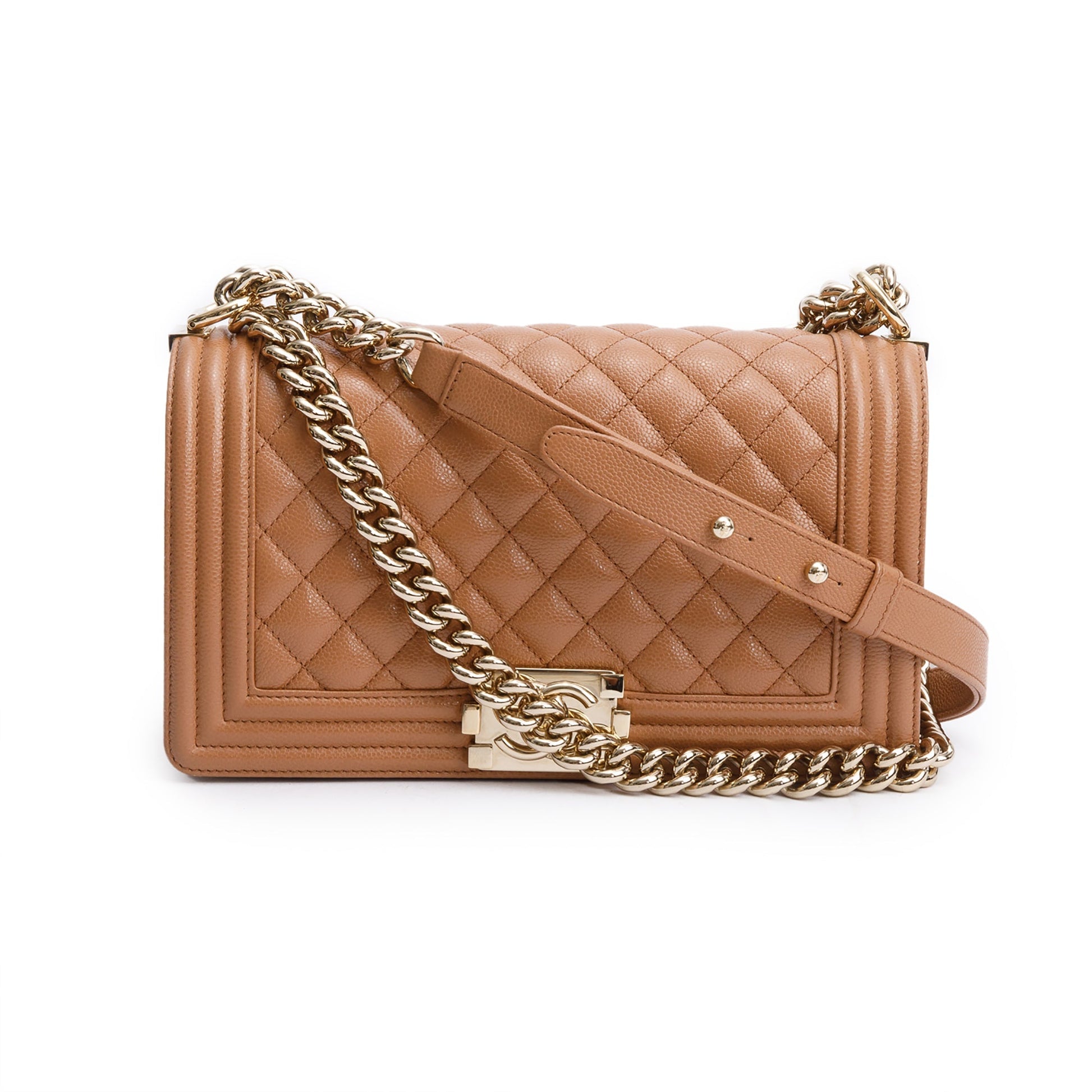 Chanel Quilted Caviar Boy Leather Brown Travel Bag