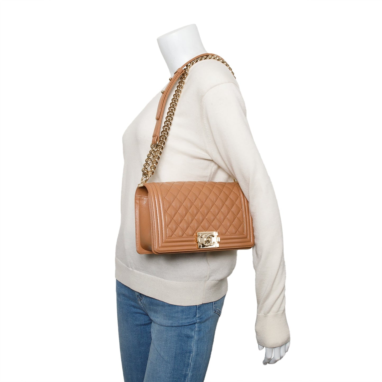 Chanel Quilted Caviar Boy Leather Brown Travel Bag