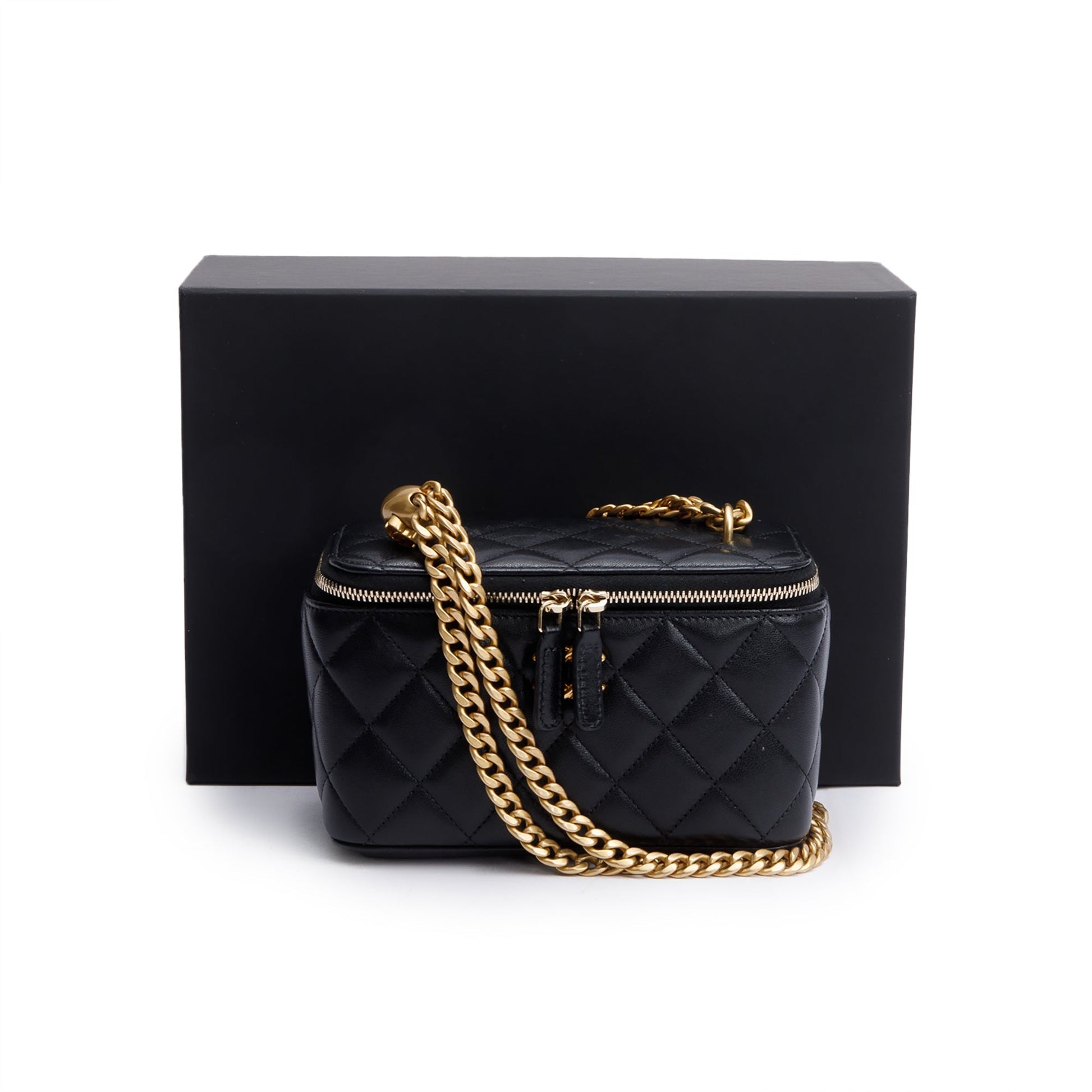 Chanel Quilted Caviar Sweet Heart Vanity Leather Black Travel Bag