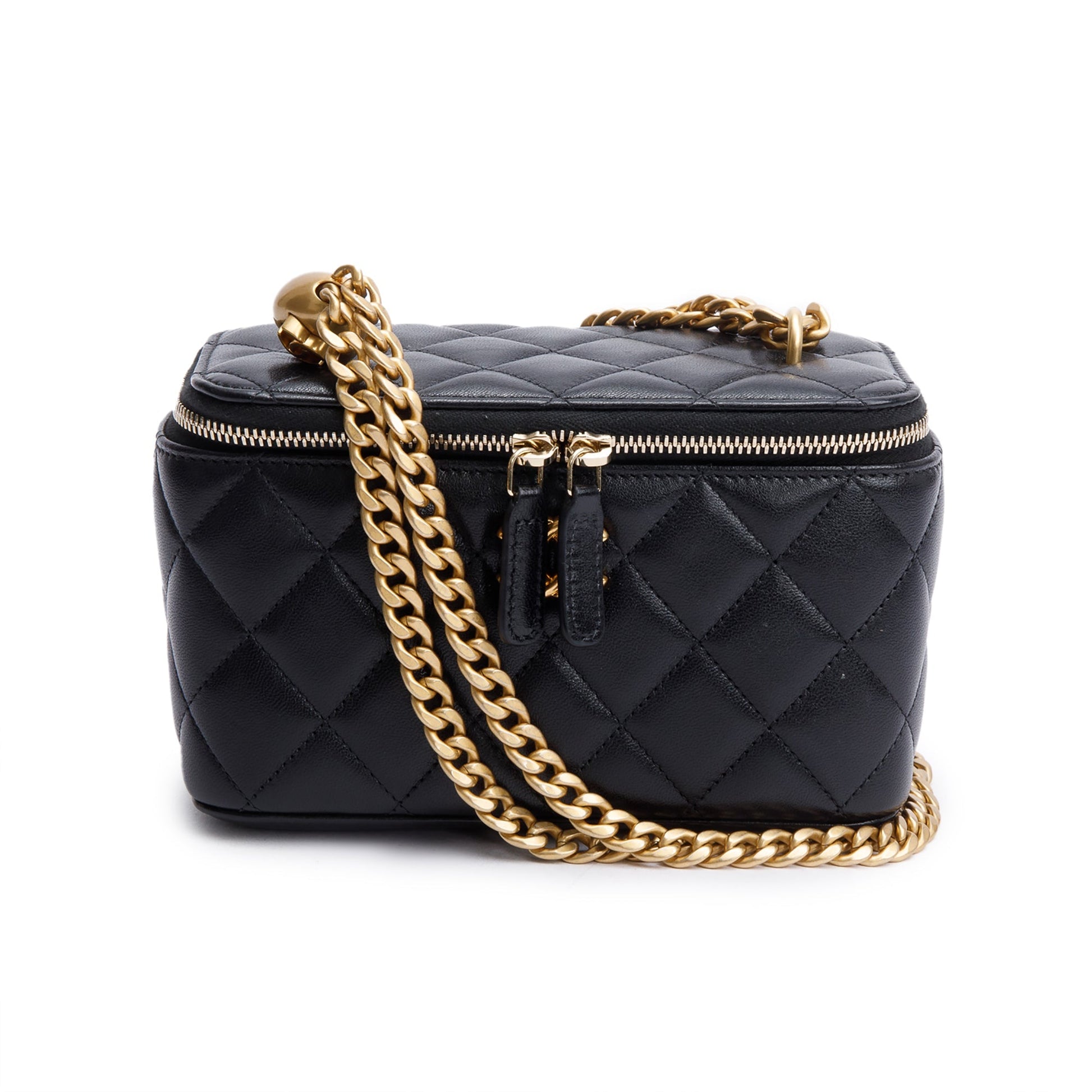 Chanel Quilted Caviar Sweet Heart Vanity Leather Black Travel Bag