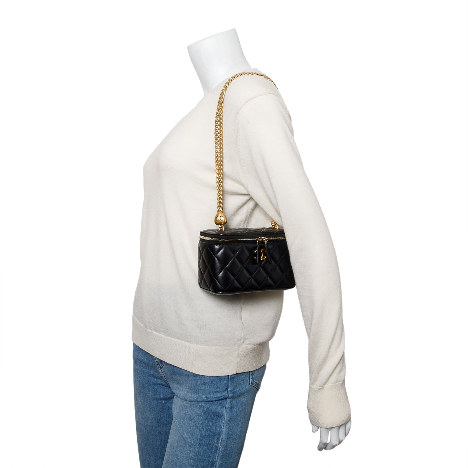 Chanel Quilted Caviar Sweet Heart Vanity Leather Black Travel Bag