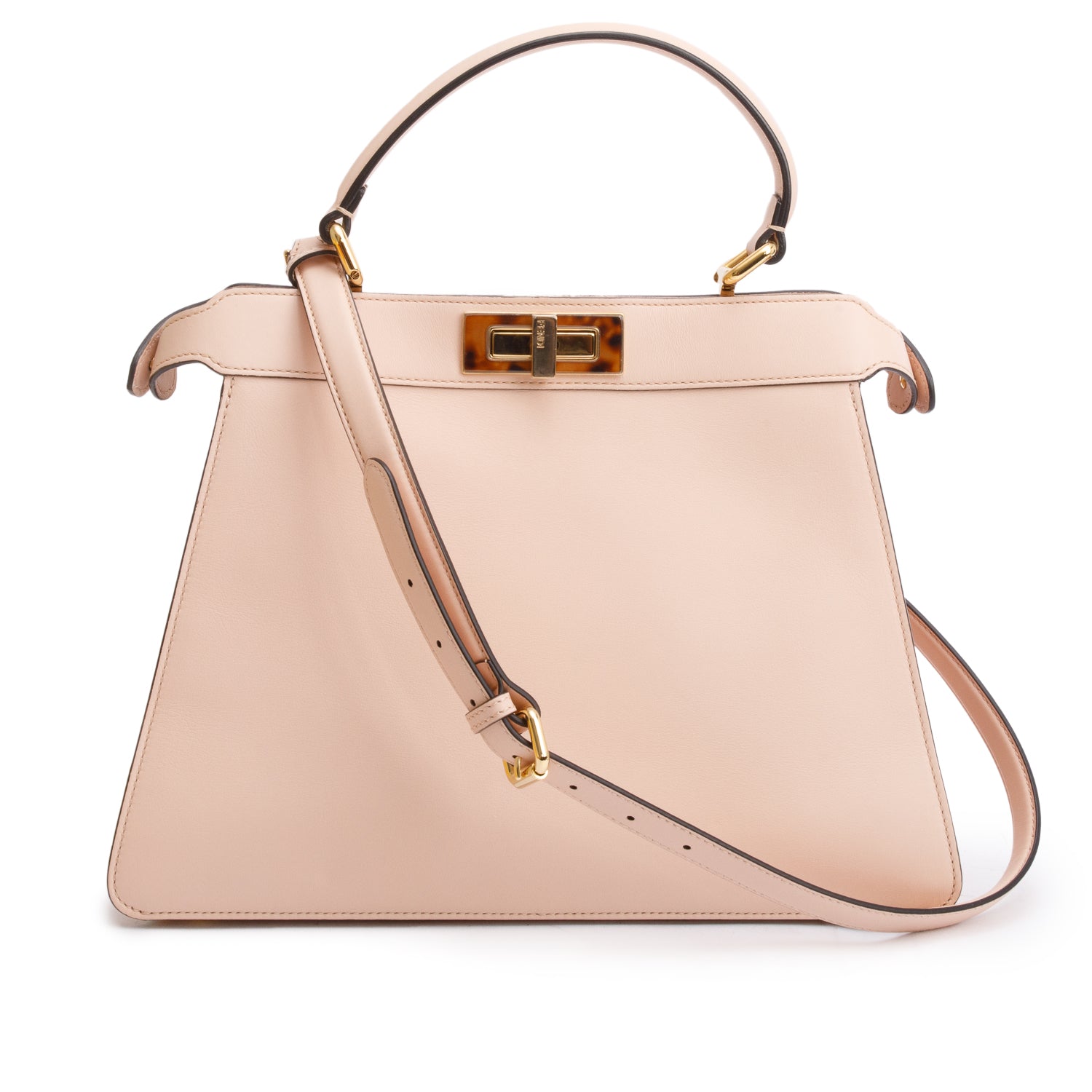 Fendi Calfskin Peekaboo Bag With Tortoise Detail Leather Pink Travel Bag