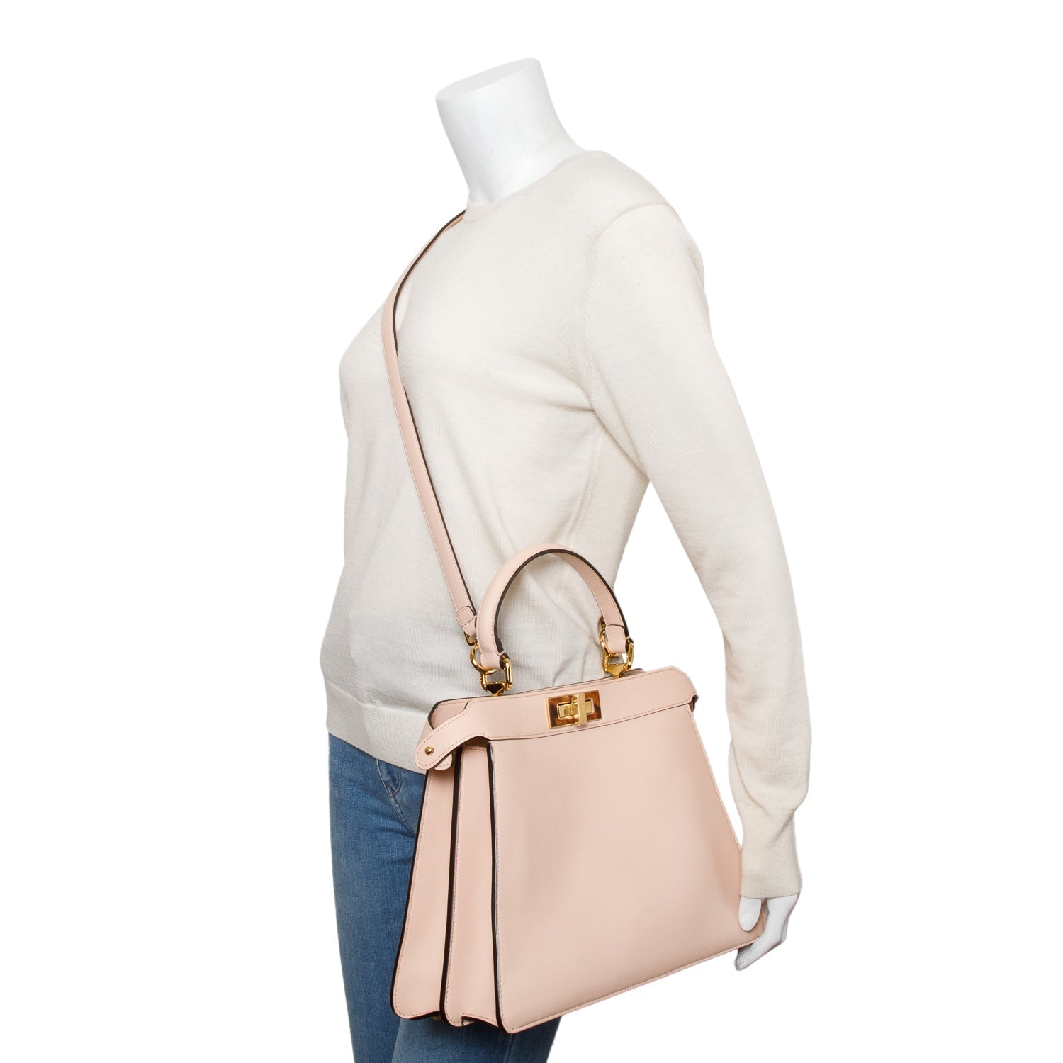 Fendi Calfskin Peekaboo Bag With Tortoise Detail Leather Pink Travel Bag